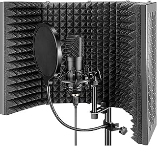 LMEIL Microphone Isolation Shield,Studio Recording Microphone Isolation Shield, with Adjustable Mic Stand and Pop Filter, for Sound Recording, Podcasts, Vocals, Singing and Broadcasting