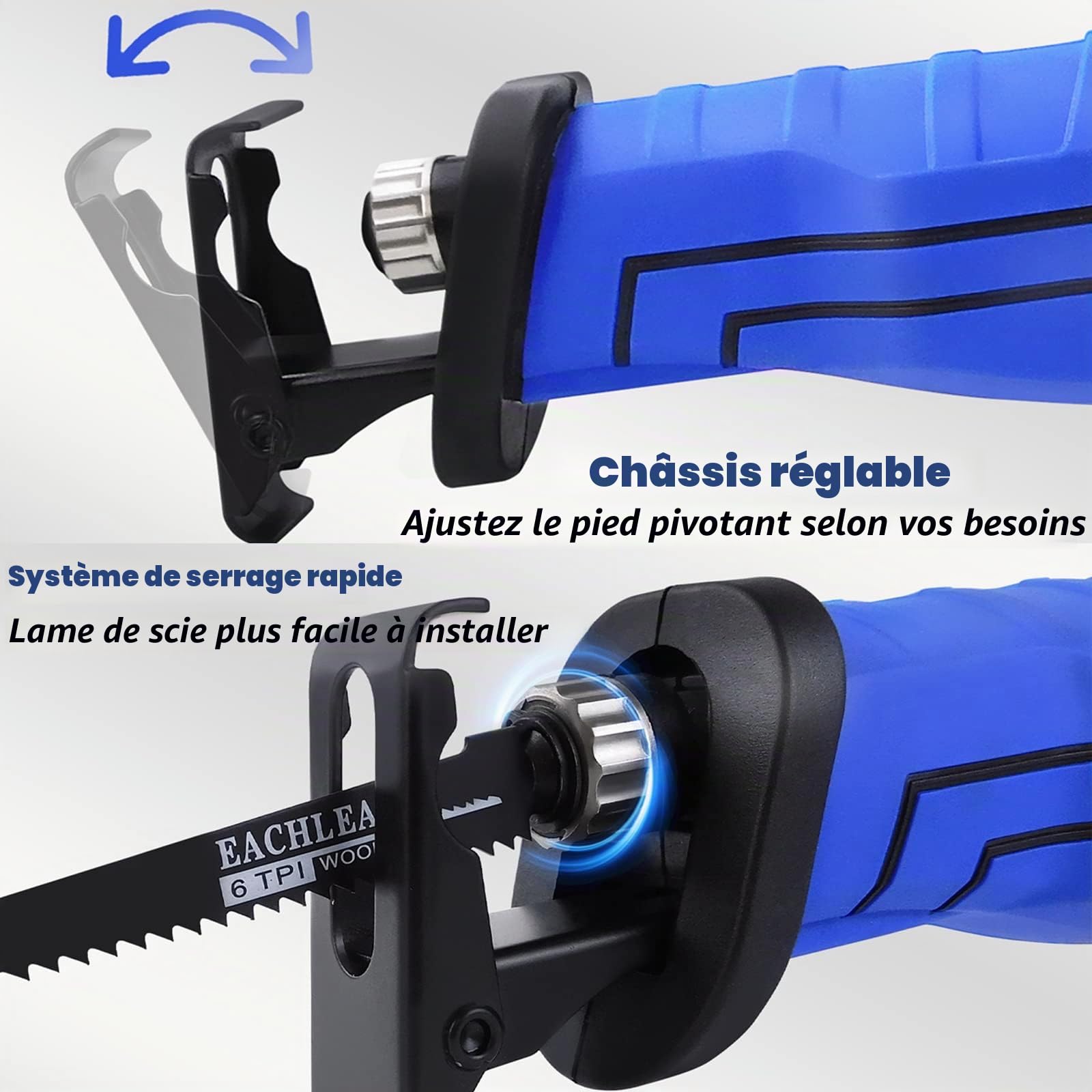 Royalswill Scie Sabre, Professionnelle 900W Égoïne Électrique 0~2800 trs/min Vitesse Variable, a metaux, bois, Course 20 mm, Fournie avec 5 lames de scie, Changement Lame Sans Outil
