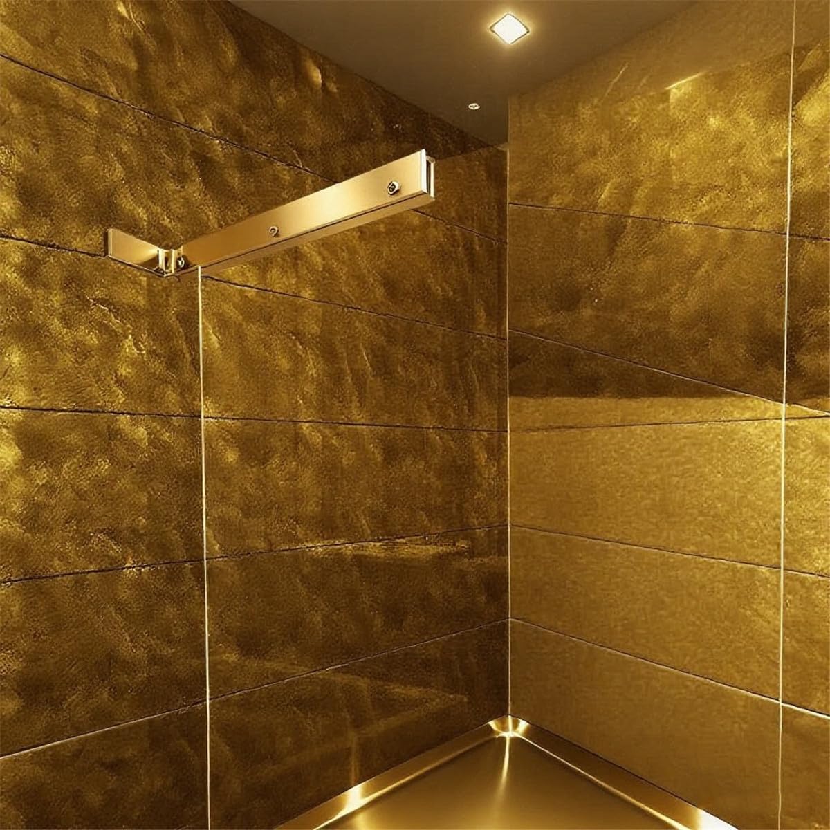 Fixed Glass Shower Panel Glass to Wall Support Bar, Frameless Shower Clamp L Shape Stabilizer Mounting Bracket, No-Drill-in(Gold, Right)