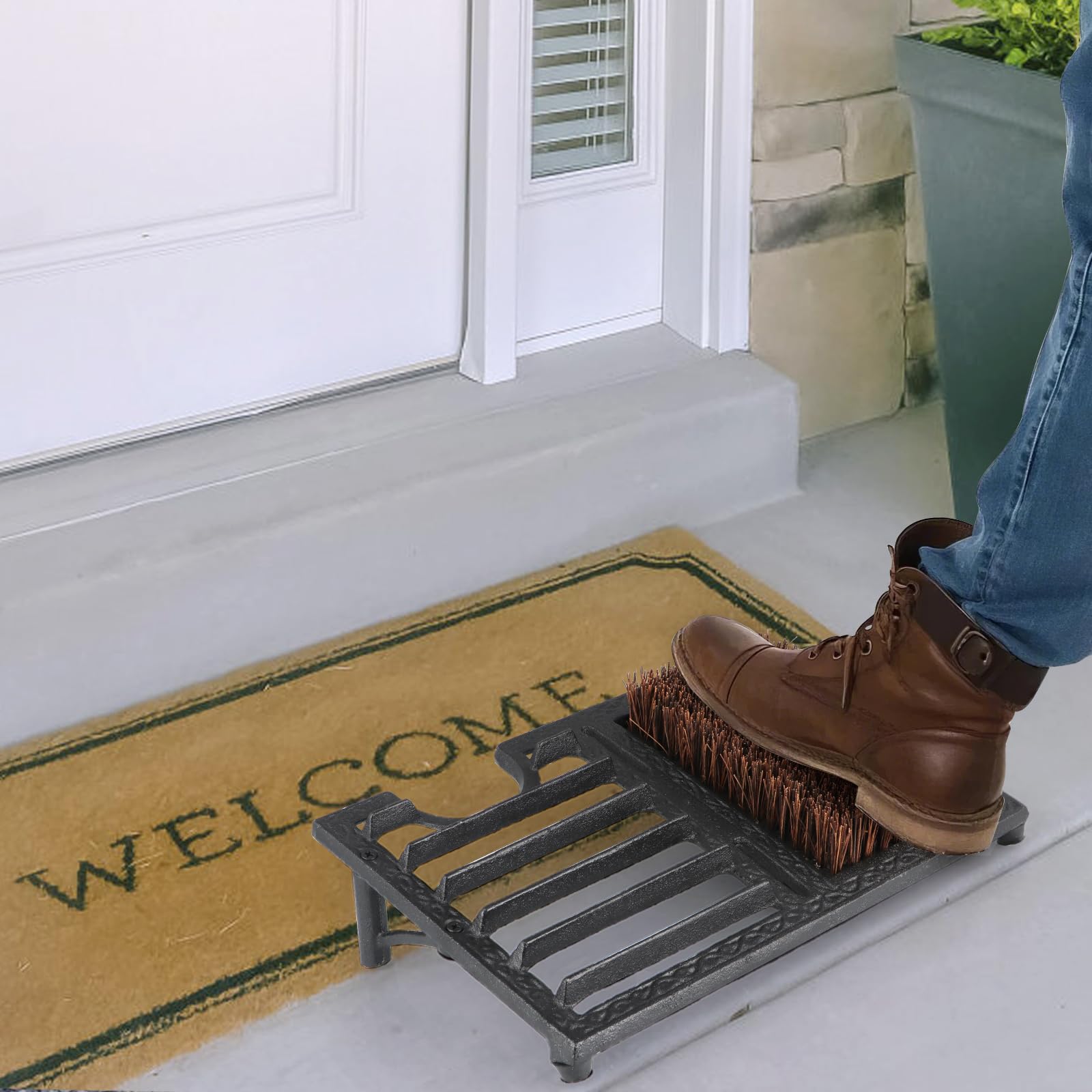 MOLIGOU Rascador de zapatos de hierro fundido, limpiador de botas resistente, cepillo raspador de botas para puerta delantera