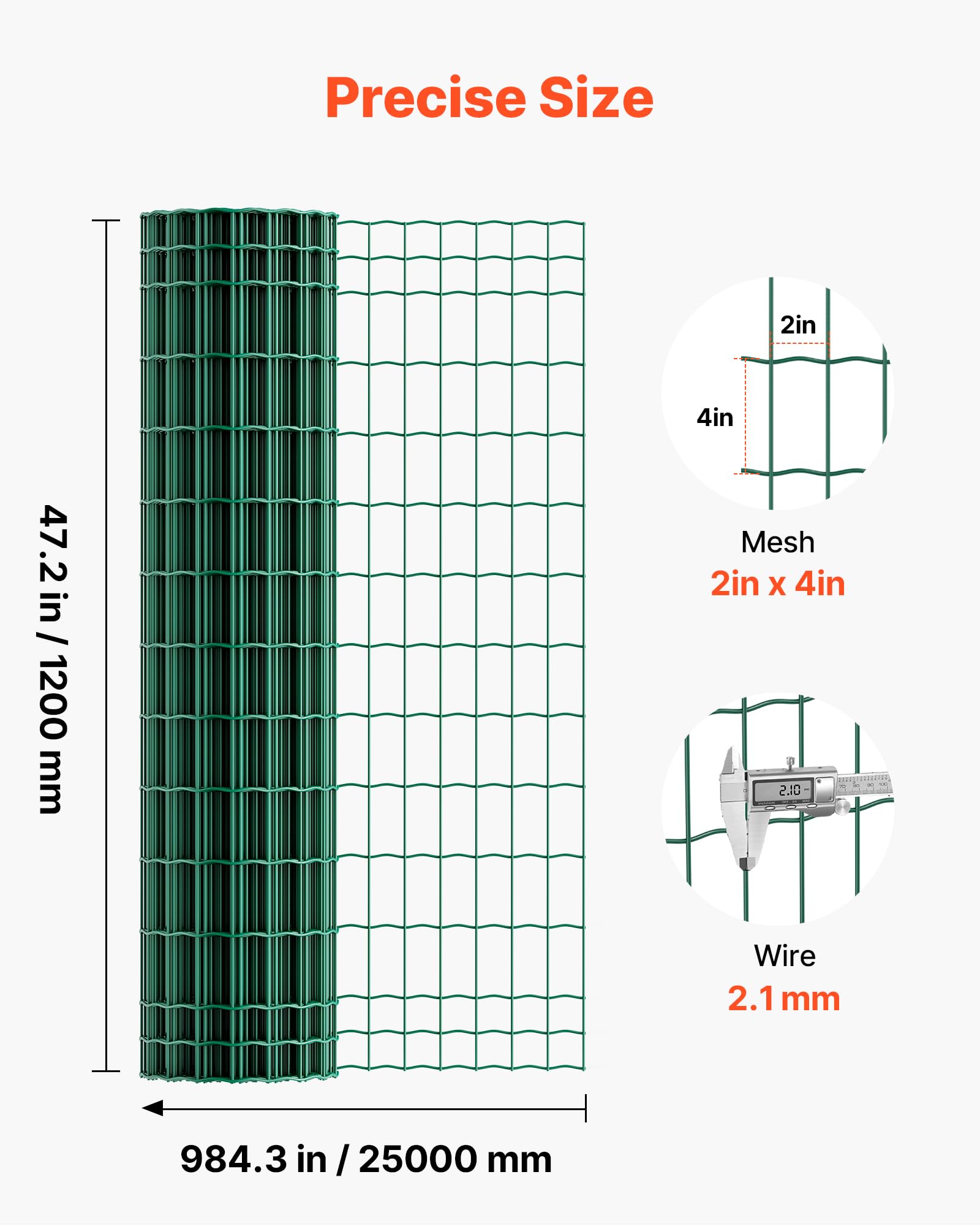 VEVOR Grillage Métallique Vert Maille 5 x 10 cm Rouleau Grillage Clôture à Mouton Soudé 1,2 x 25 m Fil en Fer Galvanisé Revêtement Vinyle PVC Diamètre Fil 2,1 mm pour Jardin Enclos Cage Animaux Ranchs