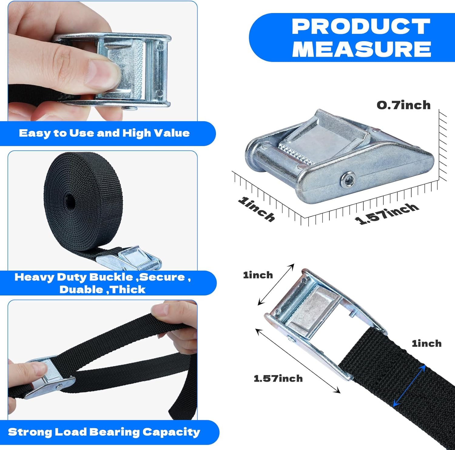 MELOTOUGH 10 PCS cam buckle+1"-25 Yards Polyster Webbing(blue)