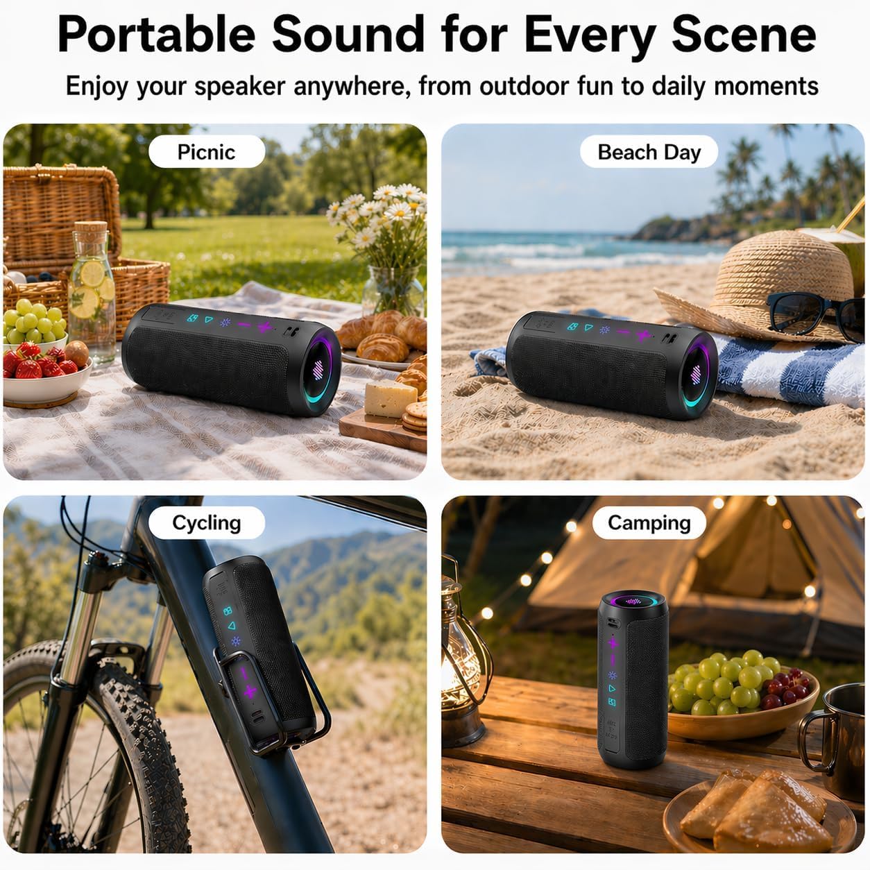 Enceinte Bluetooth Puissante 5.4 sans Fil avec Bass Puissantes, Haut-Parleur Portable 30W, Autonomie 30H,Son Surround à 360 degrés,Appairage TWS,IPX7,AUX,TF Carte,pour l'extérieur/La Fête/Voyage, Noir