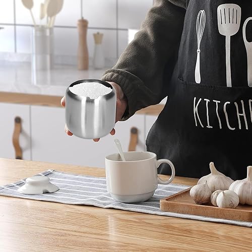 Miniatura 4 de Recipiente para azúcar, 12.5 fl oz, acero inoxidable 304, pulido pulido, tazón de sal y pimienta para especias con cuchara y tapa para el hogar y la