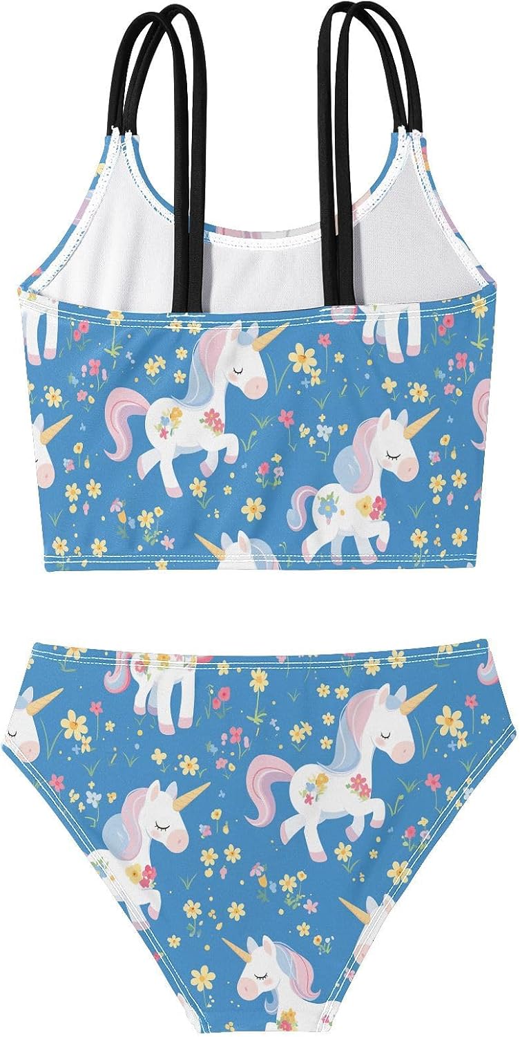 visesunny Girls Two Piece Swimsuits Cute Unicorn Flower Girl's Bikini Sets Bathing Suits for Girls Size 5-12Y