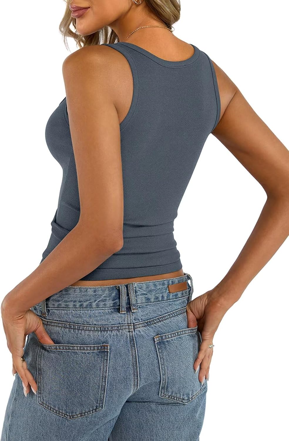 EasyGala Womens Cotton Ribbed Square Neck Tank Tops Fitted Sleeveless Shirt image 5