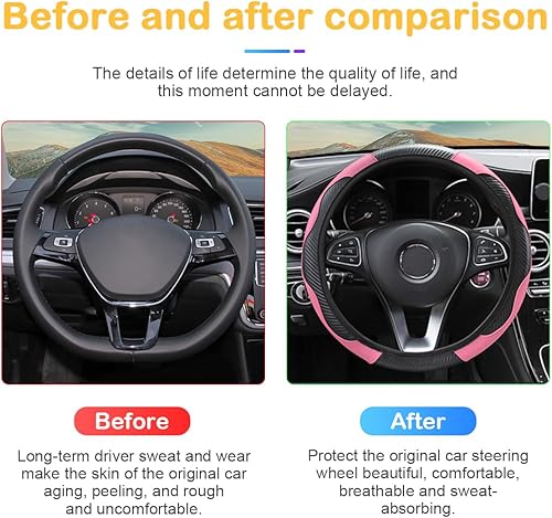 Miniatura 5 de Funda para volante de automóvil, microfibra de fibra de carbono de 15 pulgadas, protector de volante elástico para hombres y mujeres,