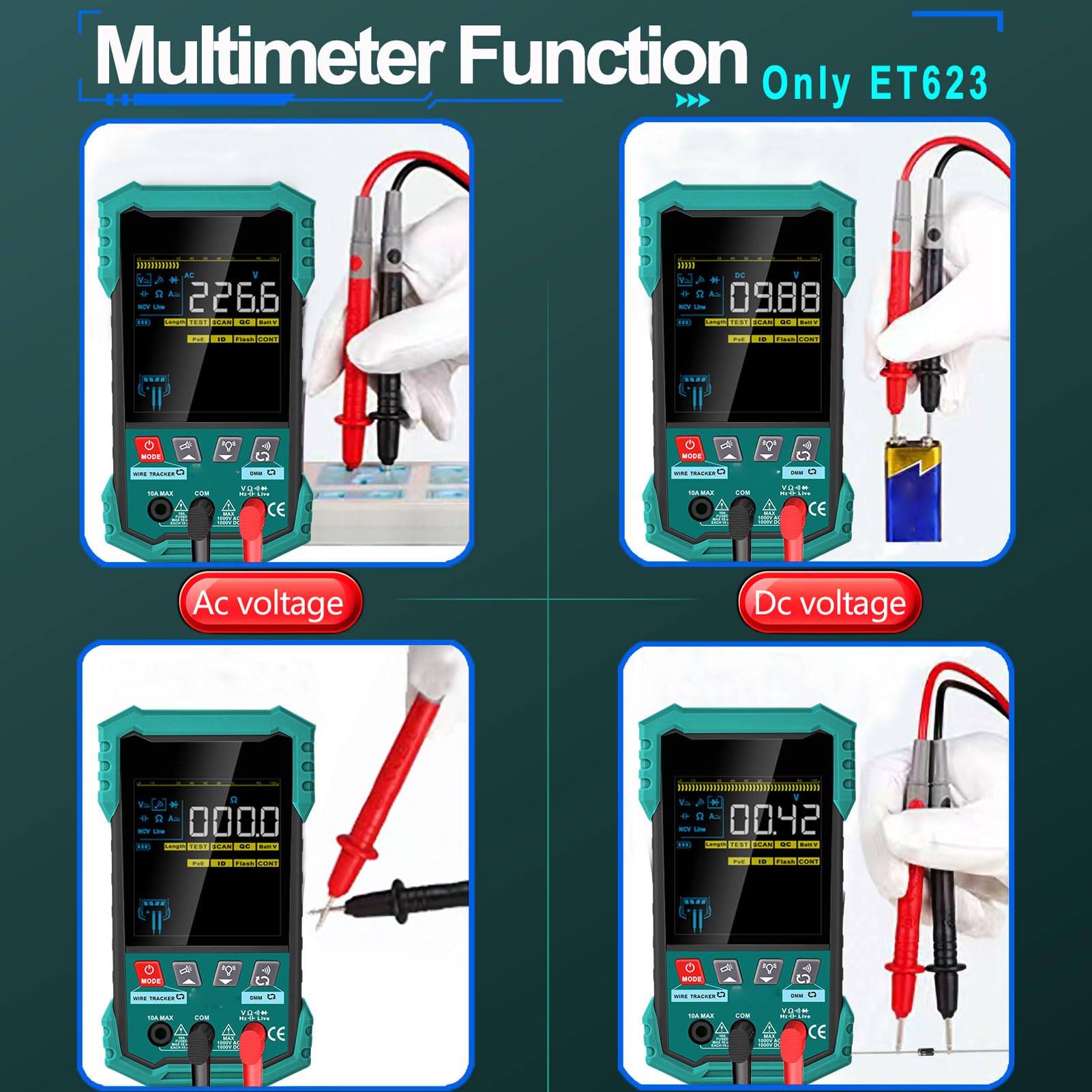Netzwerkkabeltester, CAT5 CAT6 Ethernet Tester Multimeter Wire Tracers mit POE NCV, Kabellängentest, Port-Flashing, Ethernet-Kabeltester