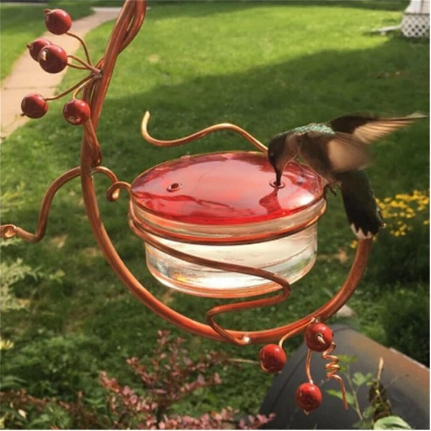 Comedero Pajaros Comederos para Pajaros Comedero De Colibrí Colgante De Bayas Rojas De Metal, Bebedero De Agua para Pájaros para Patio Exterior, Jardín(16 * 23cm)