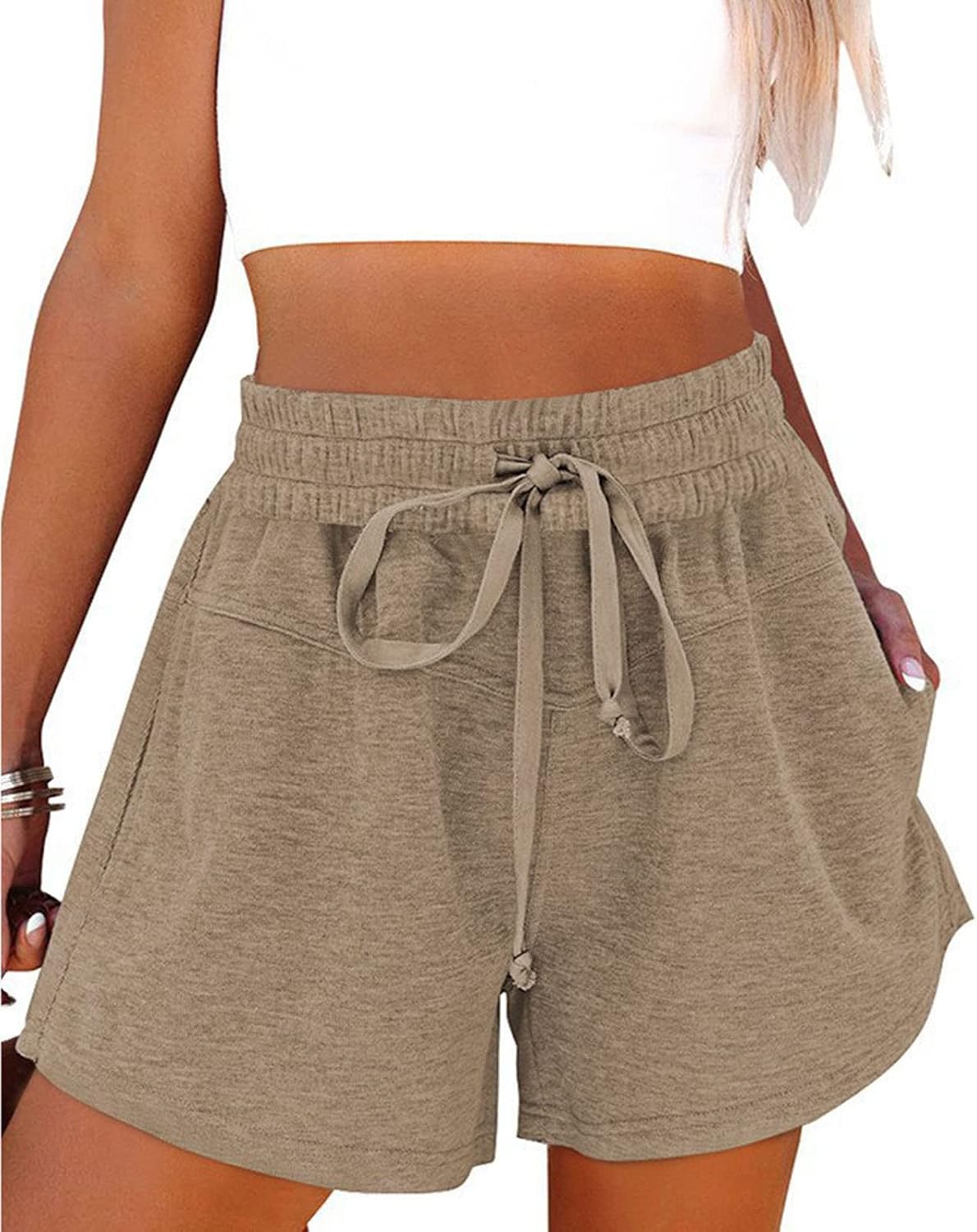 Womens Sweat Shorts Drawstring High Waist Athletic Shorts Casual Summer Pockets Shorts Lightweight Quick Dry Running Shorts