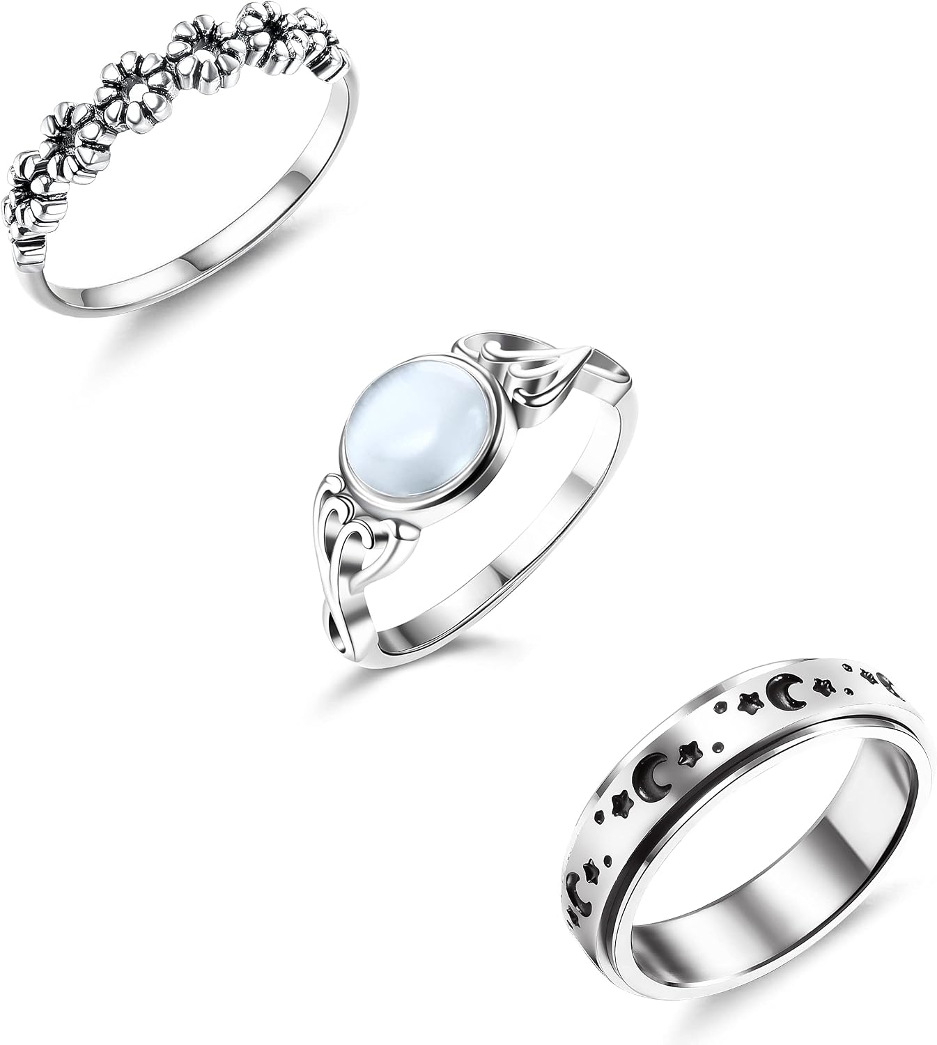 HANPABUM 3pcs Stainless Steel Fidget Band Rings for Women Stress Relief Spinner Rings for Anxiety