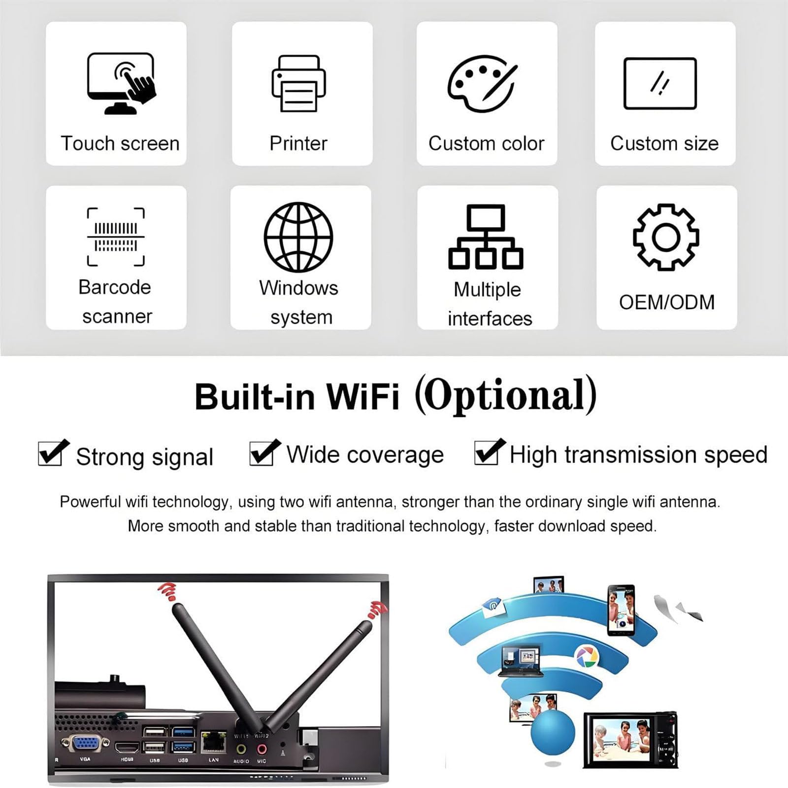 Caja registradora con Pantalla táctil, Caja registradora Inteligente Todo en uno, Terminal TPV con Pantalla táctil 15,6 Pulgadas para Caja registradora, cajero para supermercados, Catering