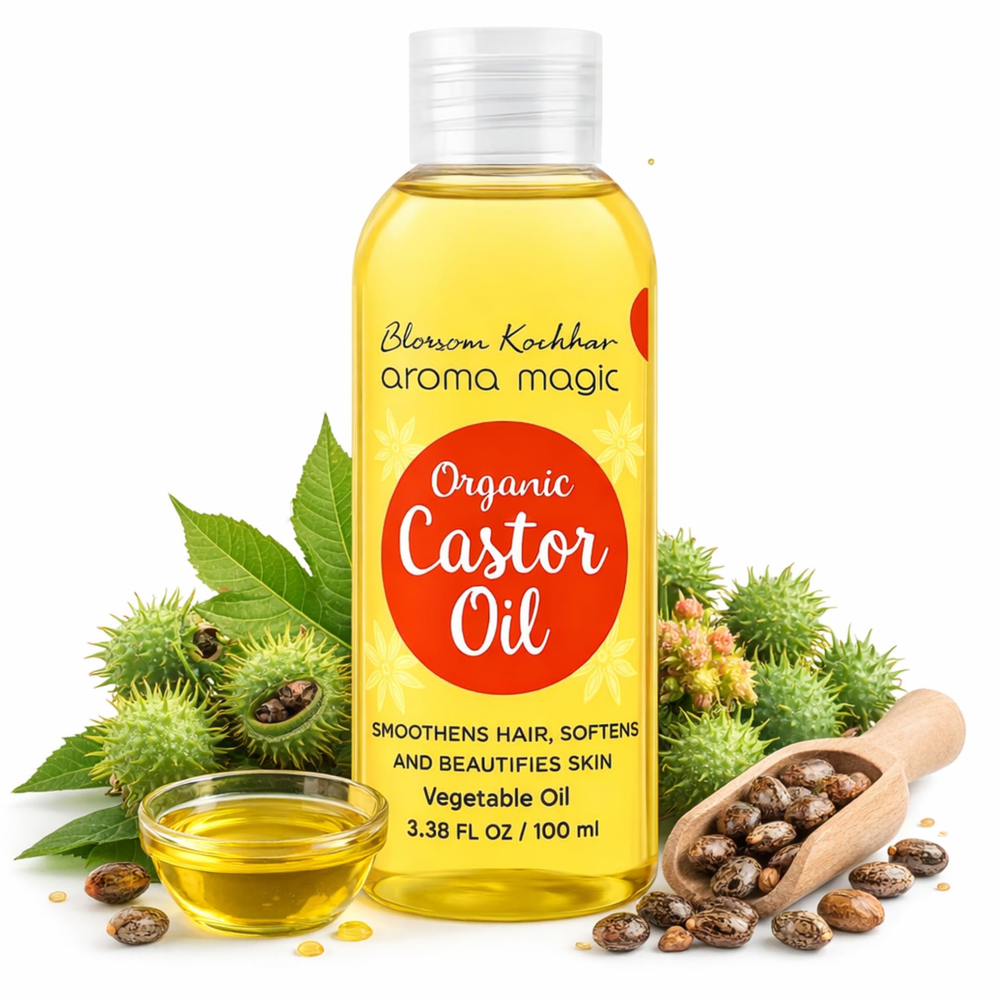 Aroma Magic 100% Cold Pressed Castor Oil for Hair Growth & Scalp Care | Pure Hexane-Free Ricinus Communis Oil for Eyelashes, Eyebrows & Dry Skin | Natural Conditioning Oil | 3.38 Fl Oz (100ml)