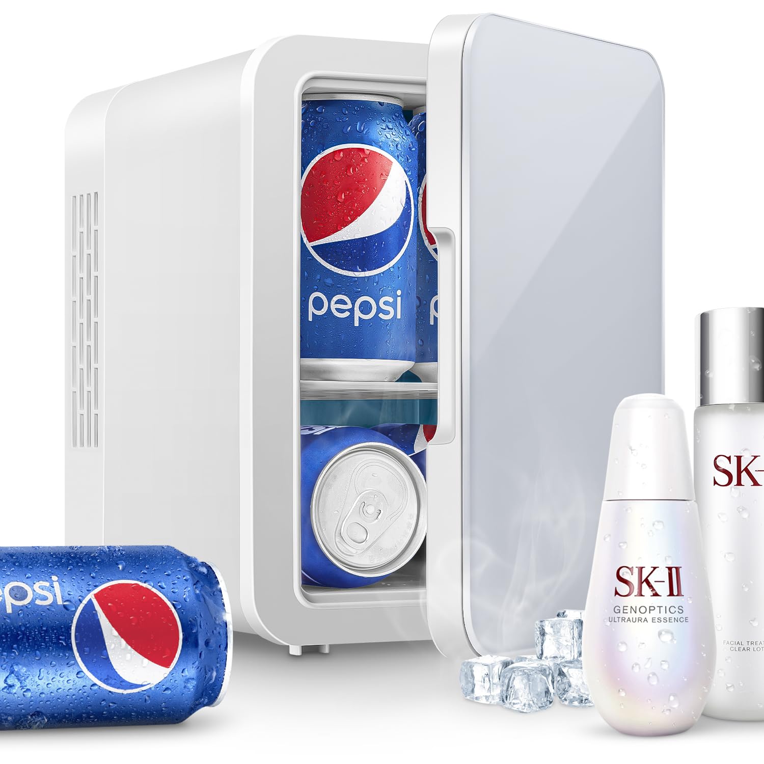 GZOKMOG mini nevera puerta,Nevera Pequeña Portátil 4L, cosmética nevera,Nevera Pequeña electrica,Nevera cosmetica,Skincare,220V/12V,Nevera playa,Nevera coche,Blanco