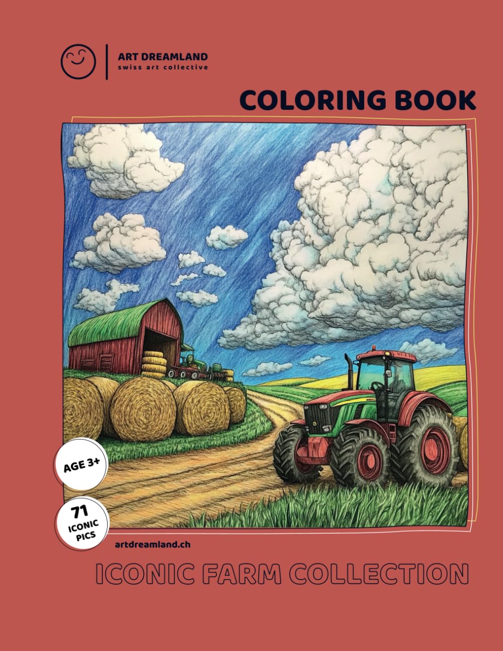 Coloring Book thématique ferme Iconic Farm Collection livre coloriage paysage rural et animaux