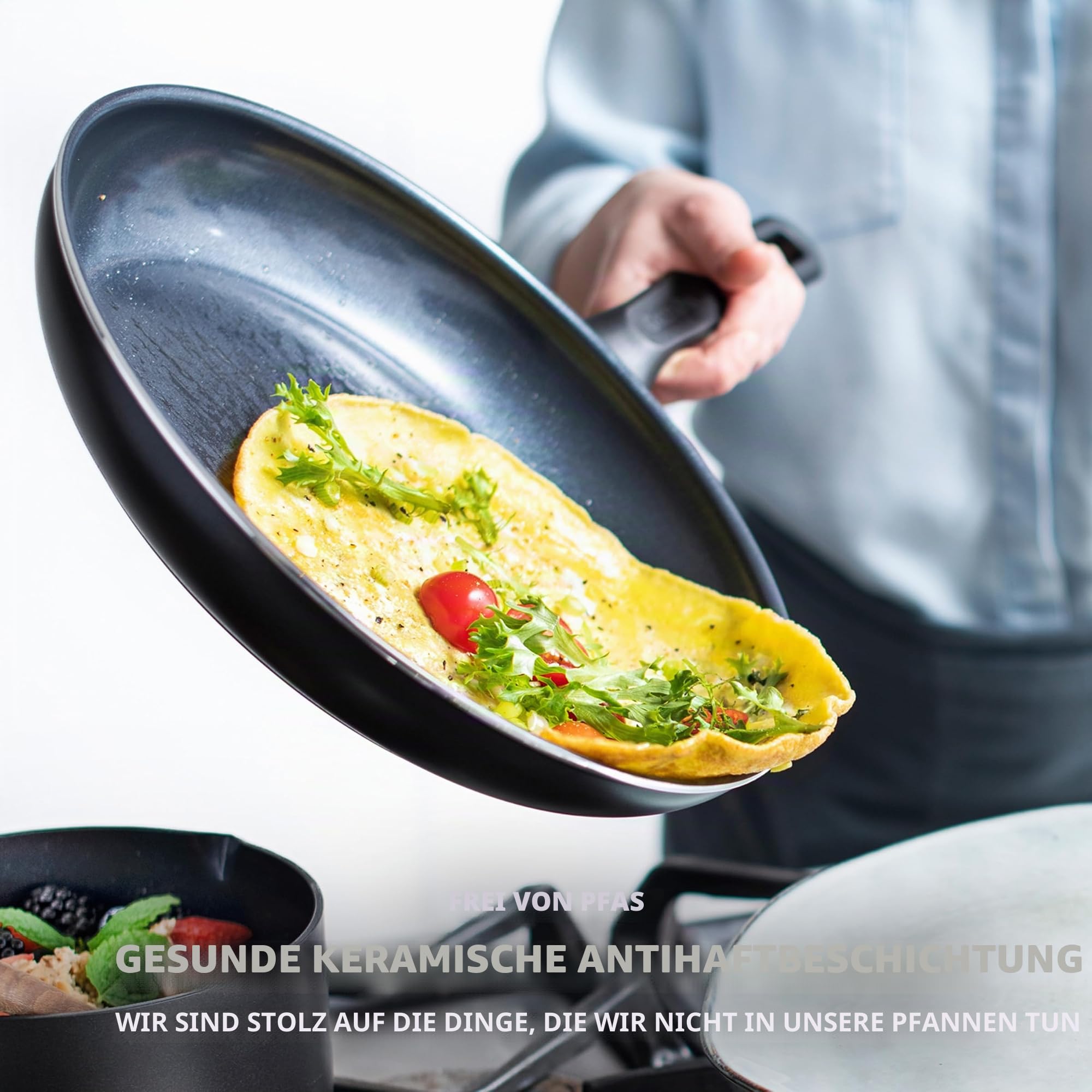 GreenPan Memphis Bratpfannen-Set, 20 cm, 24 cm & 28 cm, Gesunde Keramische Antihaftbeschichtung, PFAS-frei, Induktionsgeeigent, Spülmaschinenfest, Backofenfest, Muttertagsgeschenk, Schwarz