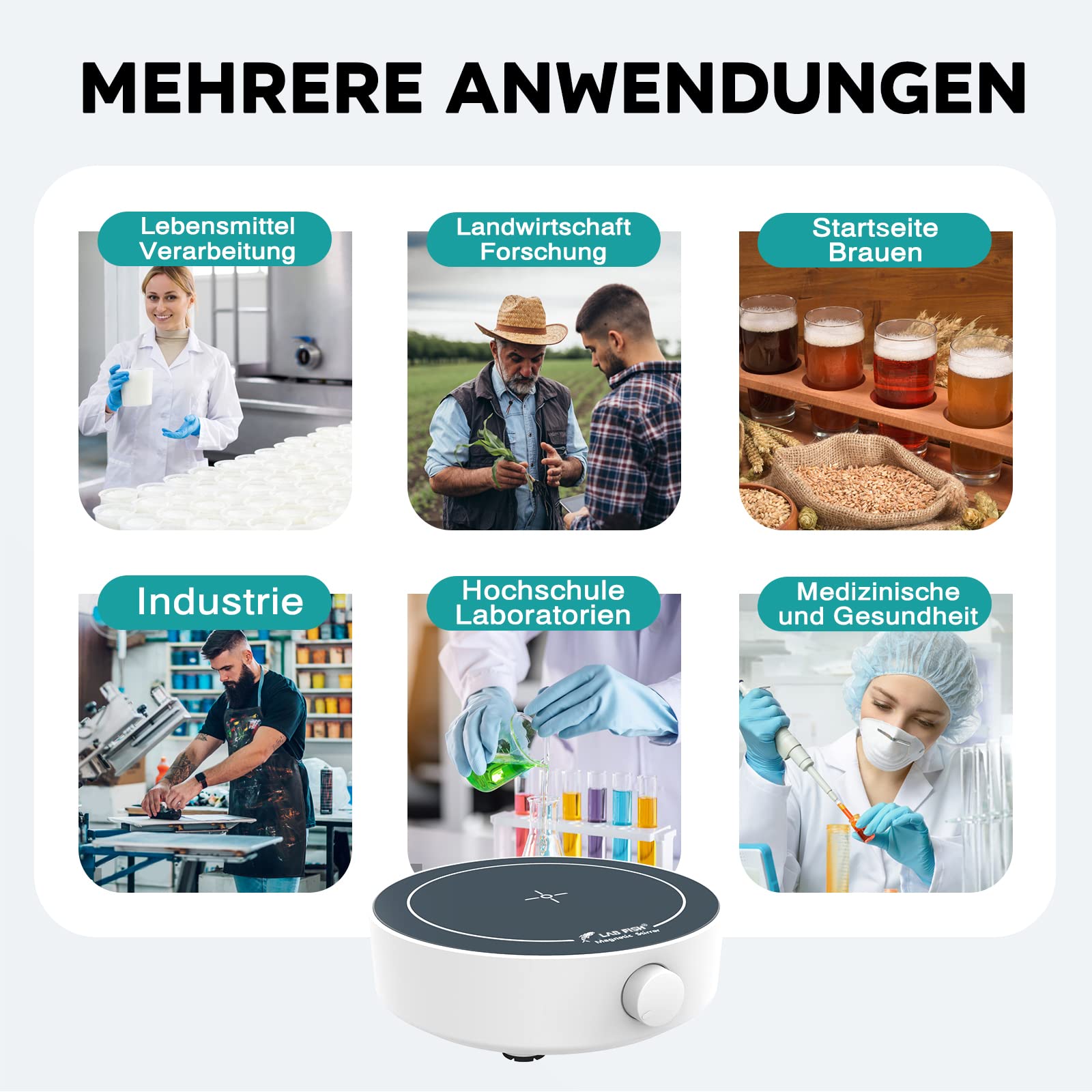 LAB FISH Agitateurs Magnétiques De Laboratoire 200-1800PRM 3000ml Kapazität Melangeur Magnetique 3 PCS Magnetrührer Stäbchen Für Labor und Homebrew