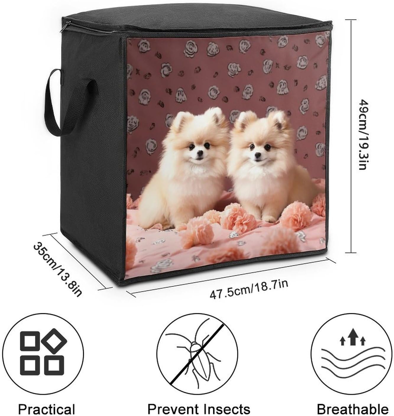 Quilt Storage Bag,Pomeranians Puppies And Point Printed Large Foldable Storage Container Portable Travel Storage Bag for Blankets, Quilts, Clothes, Comforter, Bedding And Pillows