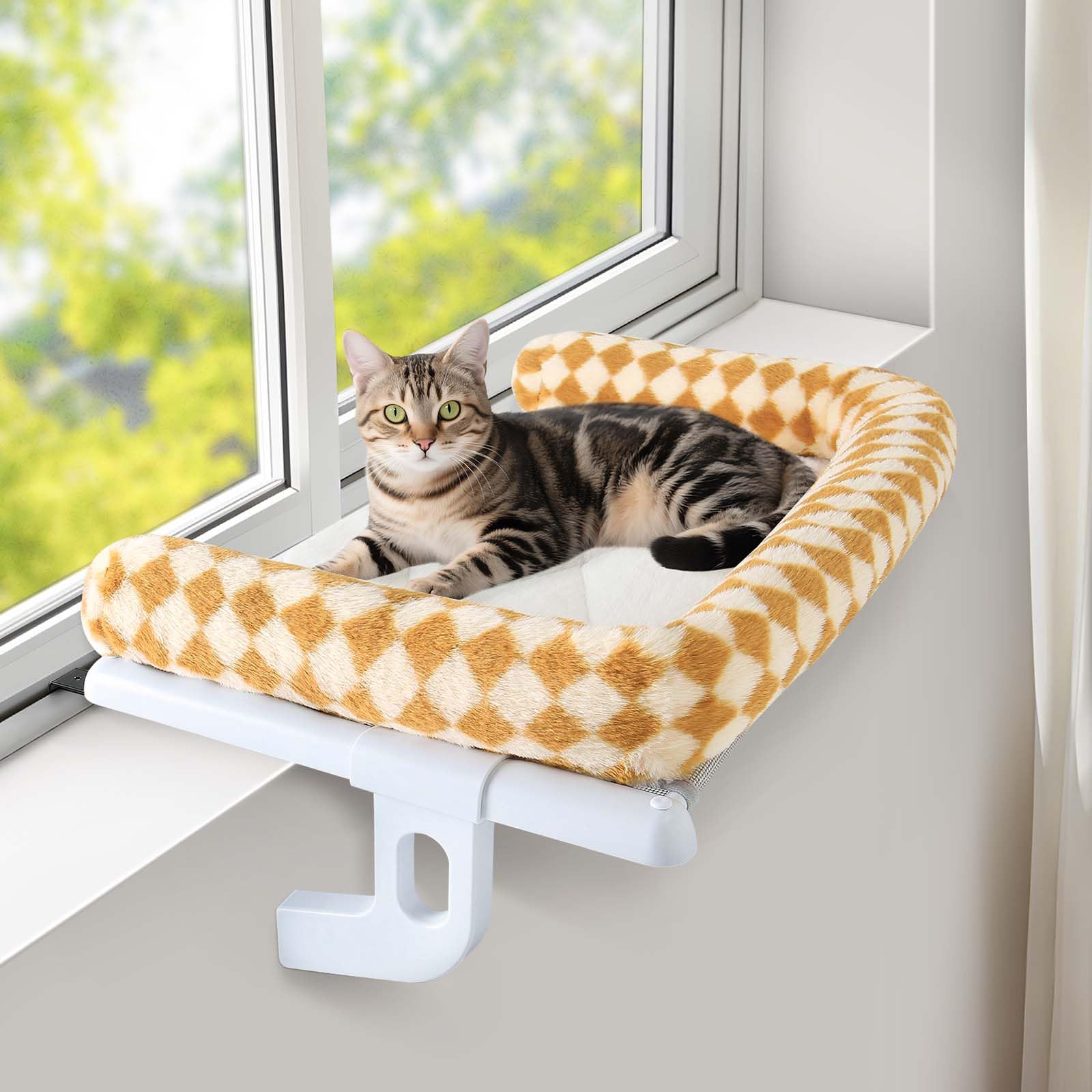 Lit suspendu de radiateur pour chat grand transat confortable de balcon sans ventouse marron