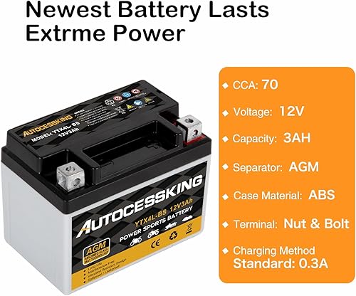 Miniatura 3 de YTX4L-BS - Batería para motocicleta, 12 V, 3 Ah, recargable, sin mantenimiento, sellada, AGM, batería de repuesto para cuatrimoto y scooter