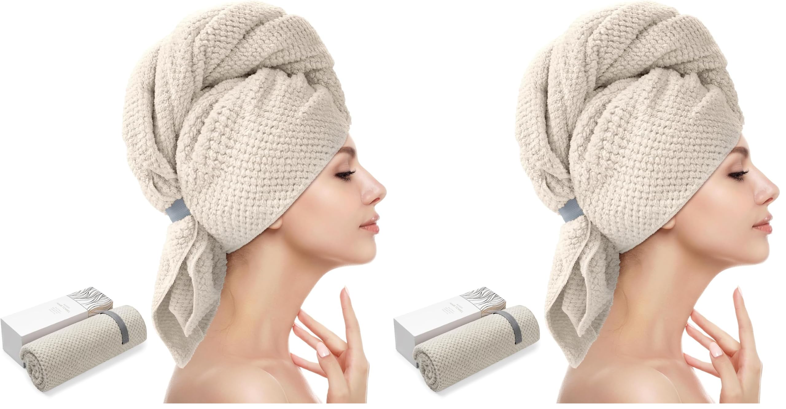 YFONG Large Hair Towel Wrap for Women, Super Absorbent Microfiber Hair Towel for Curly Hair, Fast Drying Hair Turbans with Elastic,Hair Drying Towel Wrap for Hair Care 26.3" X 40" (Camel) (Pack of 2)