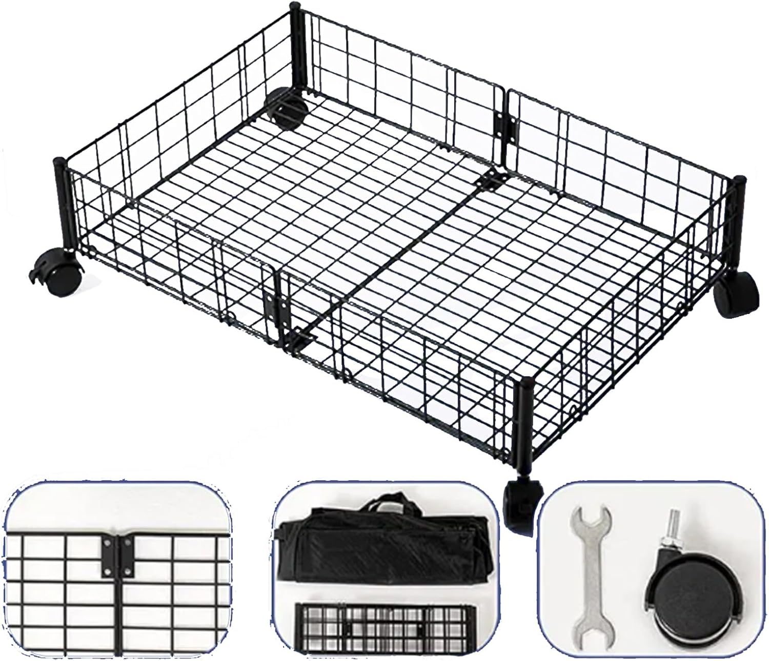 SepKus Under Bed Shoe Storage Organizer Drawer, 2 Pack Metal Foldable Under Bed Storage Containers, Under Bed Storage with Wheels and Non-woven Bags for Organizing Clothes, Books