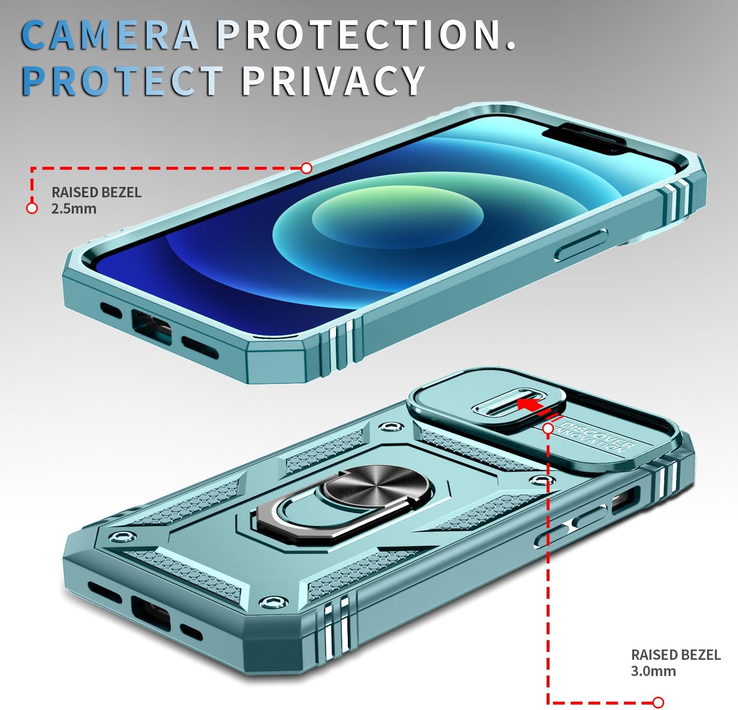 Fetrim Case for iPhone 15, Camera Cover Phone Case with Rotation Ring Stand for Apple iPhone 15 - Green - Image 3