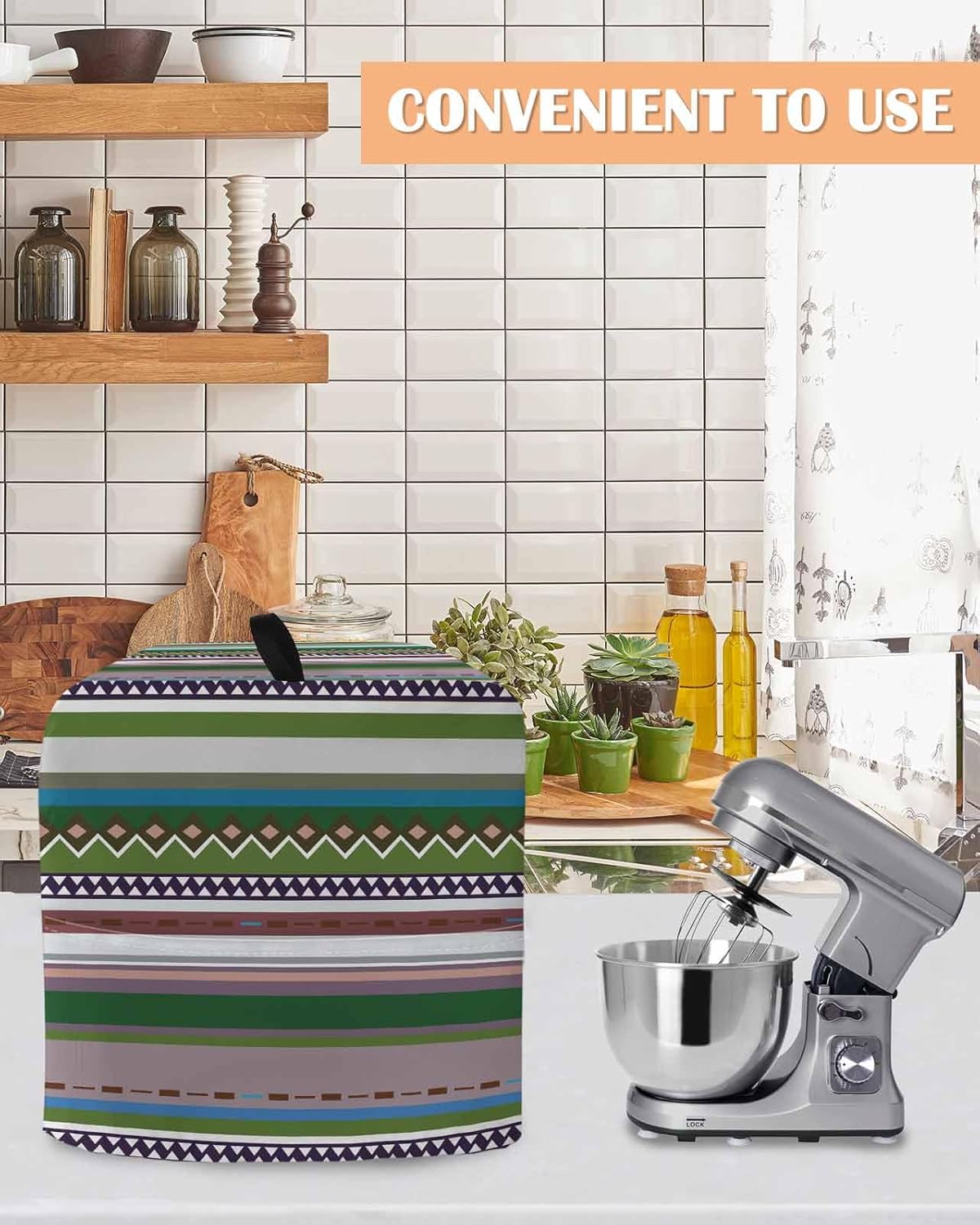 Bohemian Stand Mixer Cover with Storage Pocket, Waterproof Kitchen Mixer Covers, Boho Modern Abstract Minimalist Paisley Green Kitchen Appliance Dust Cover Compatible with 4/4.5 Quart Mixers