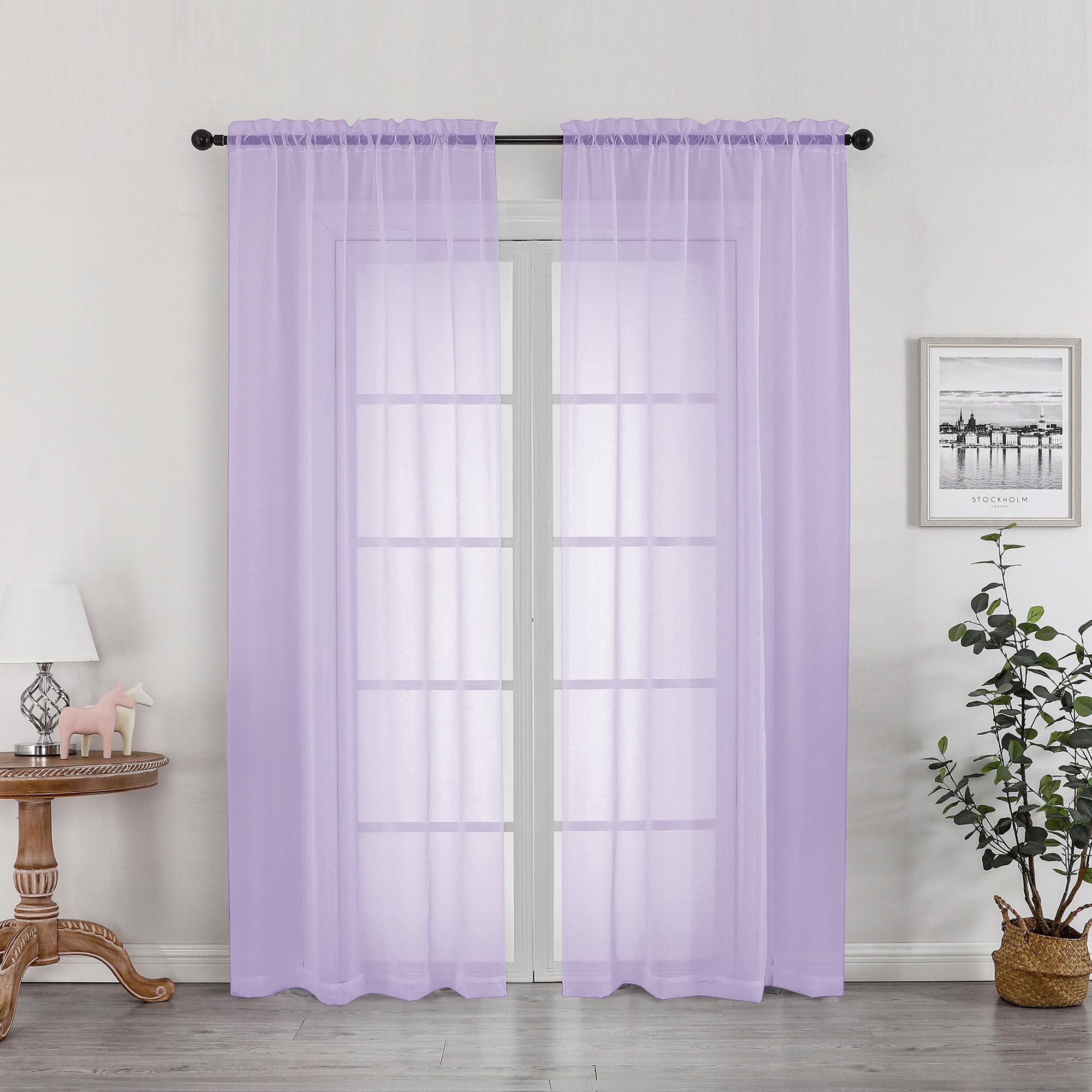 OWENIE Sheer Curtains 78 inches Long for Bedroom Living Room 2 Panels Set, Rod Pocket Soft Light Filtering Privacy Fimly Sheer Curtains &amp; Drapes, Solid Purple Window Treatments, 42Wx78L