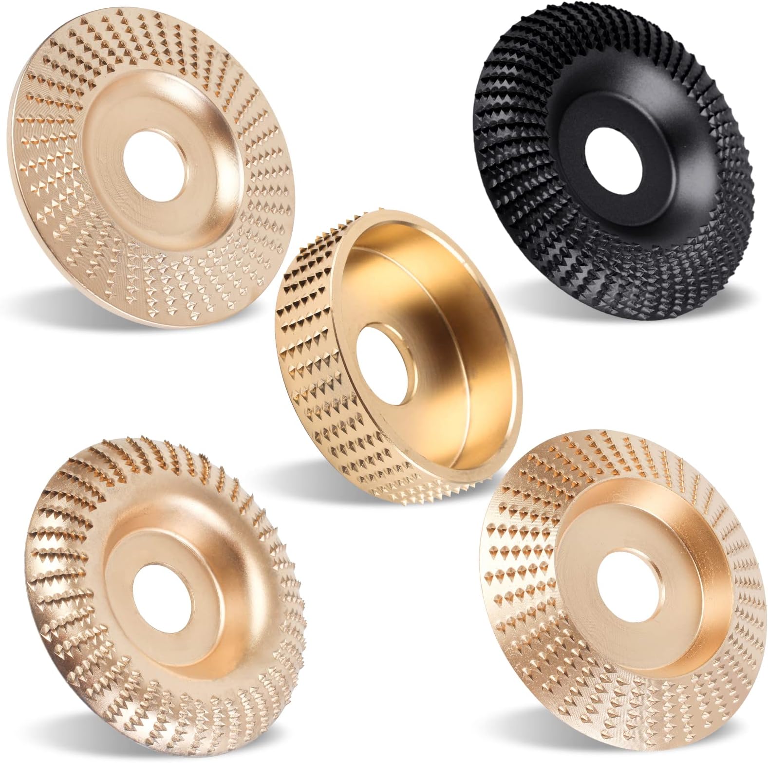 Pomsare 5PCS Angle Grinder Wood Carving Disc Set, 4 and 4 1/2 Angle Grinder Attachments with 5/8 inch Arbor, StumpGrinder Tool Grinding Wheel Shaping Disc for Wood Cutting, Cutting Wheel
