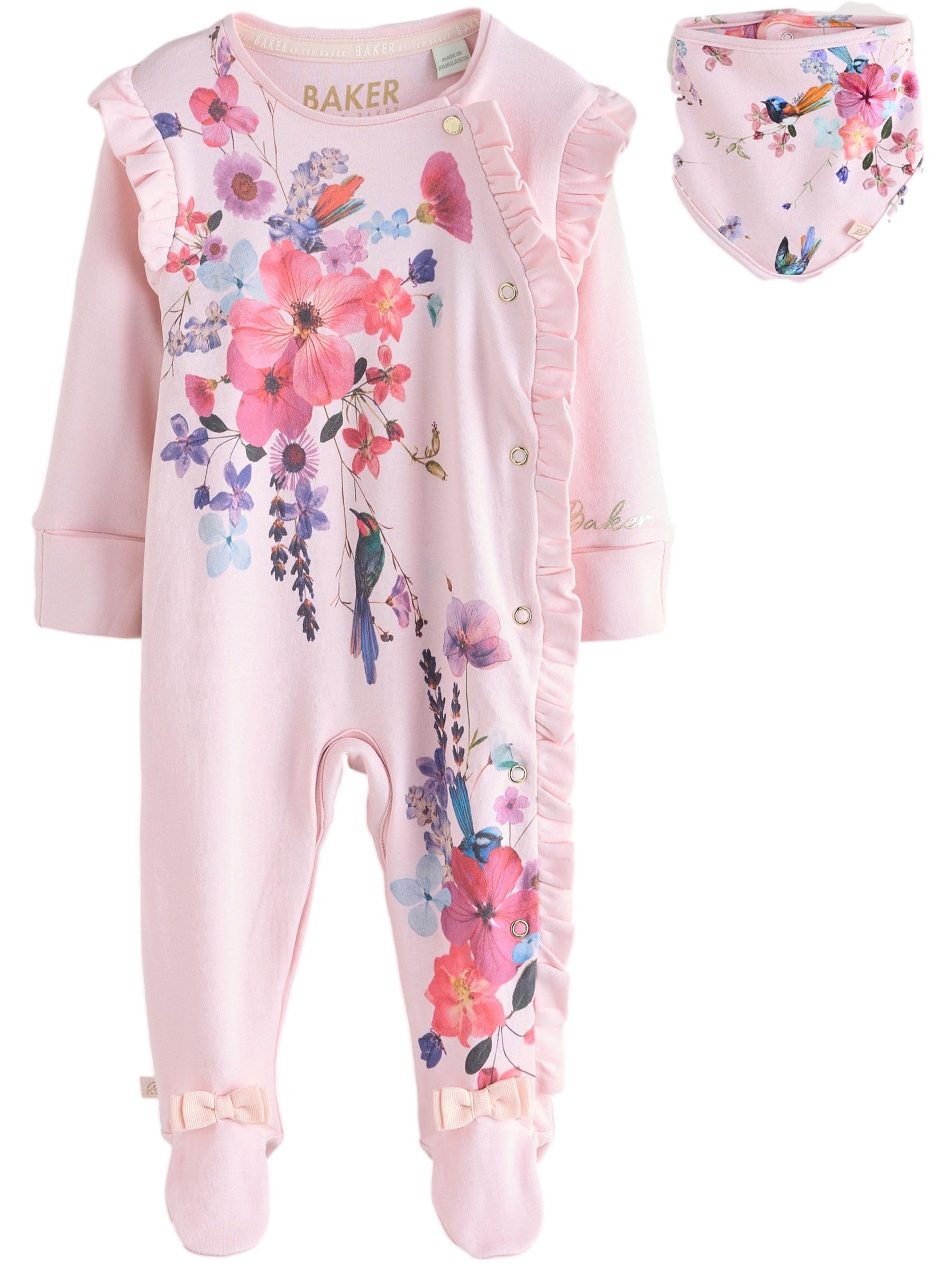Bambina - Set 2 Pezzi con Tutina e Bavaglino con Volant | Neonato, Standard, Mid Rise, Button, 100% cotone