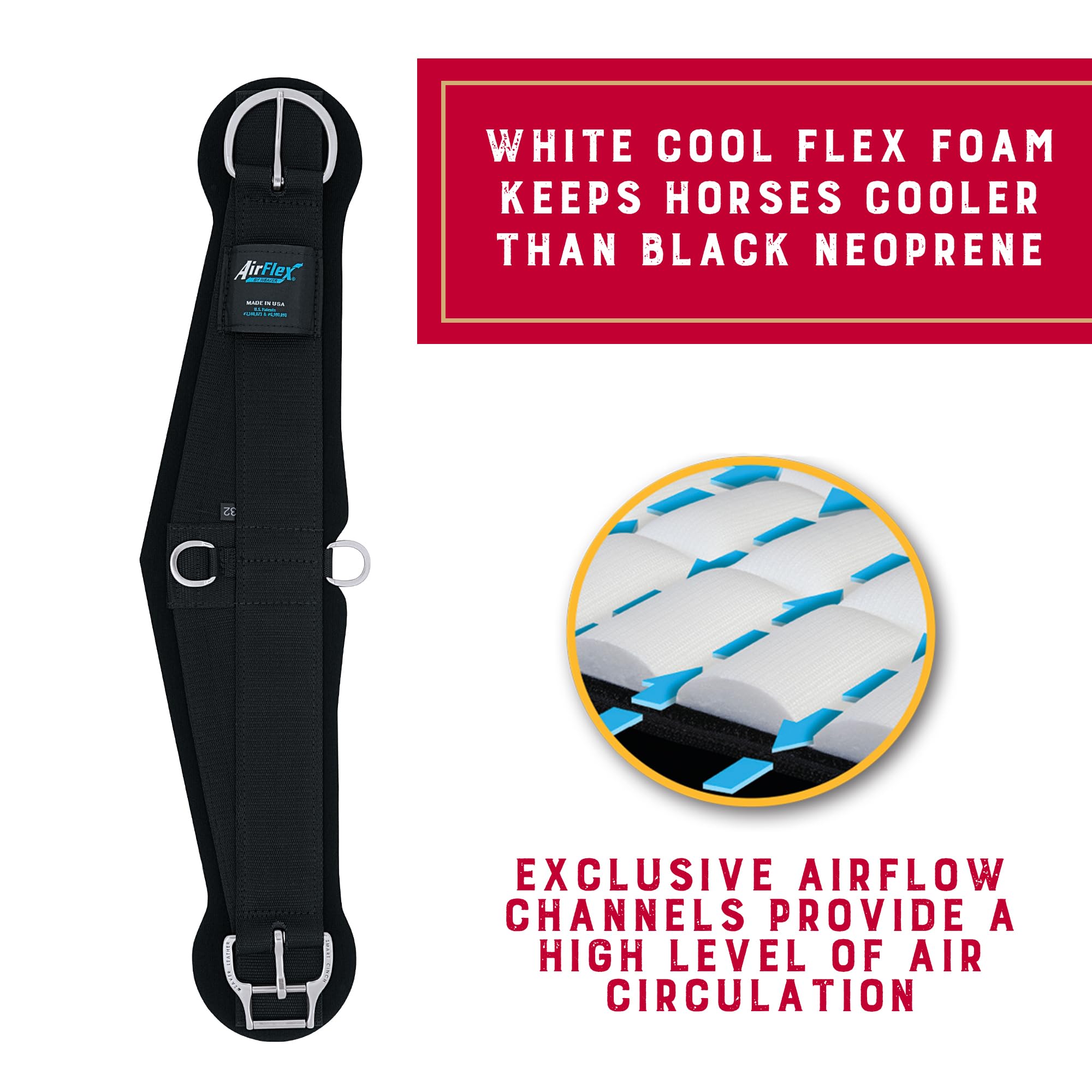 Weaver Equine, Airflex, Anti-Rutsch-Sattelgurt aus Nylon-Gewebe mit Smart-Cinch-Schnalle, Western-Reitzubehör, schwarz