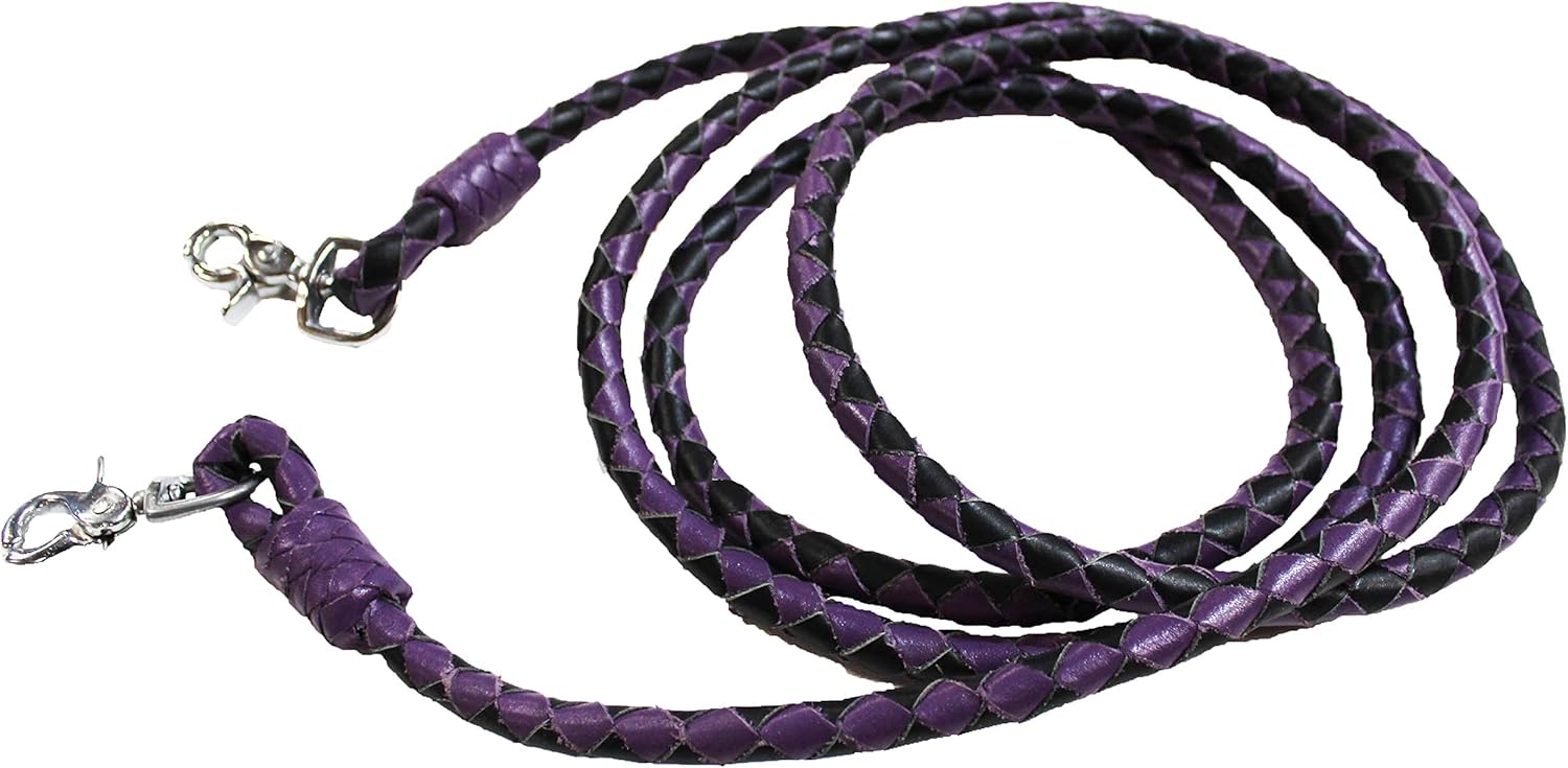 CHALLENGER 3/8" x 7'- 8' Horse Horse Western Purple Leather Round Braided Roper Reins 6652