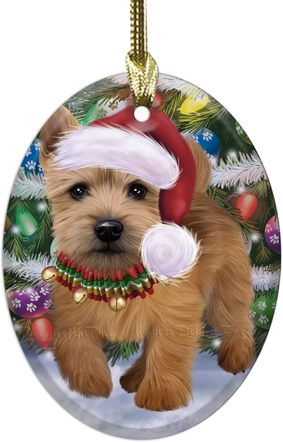 Express Delivery Red Truck Running Norwich Terrier Dogs Oval Glass Christmas Ornament- 3.75" x 2.75" Oval Pet Decorative Hanging Ornaments for Christmas X-mas Tree Decorations