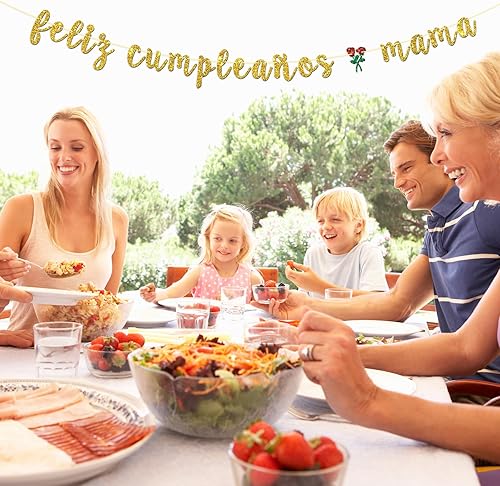 Miniatura 6 de Dill-Dall Cartel de Feliz Cumpleaños con texto en inglés «Mama», decoraciones de fiesta temática de fiesta, pancarta de fiesta de cumpleaños para