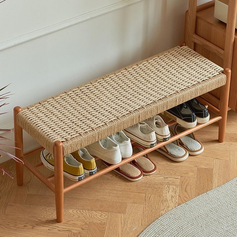 Banc à chaussures gain de place avec étagère de rangement en bois