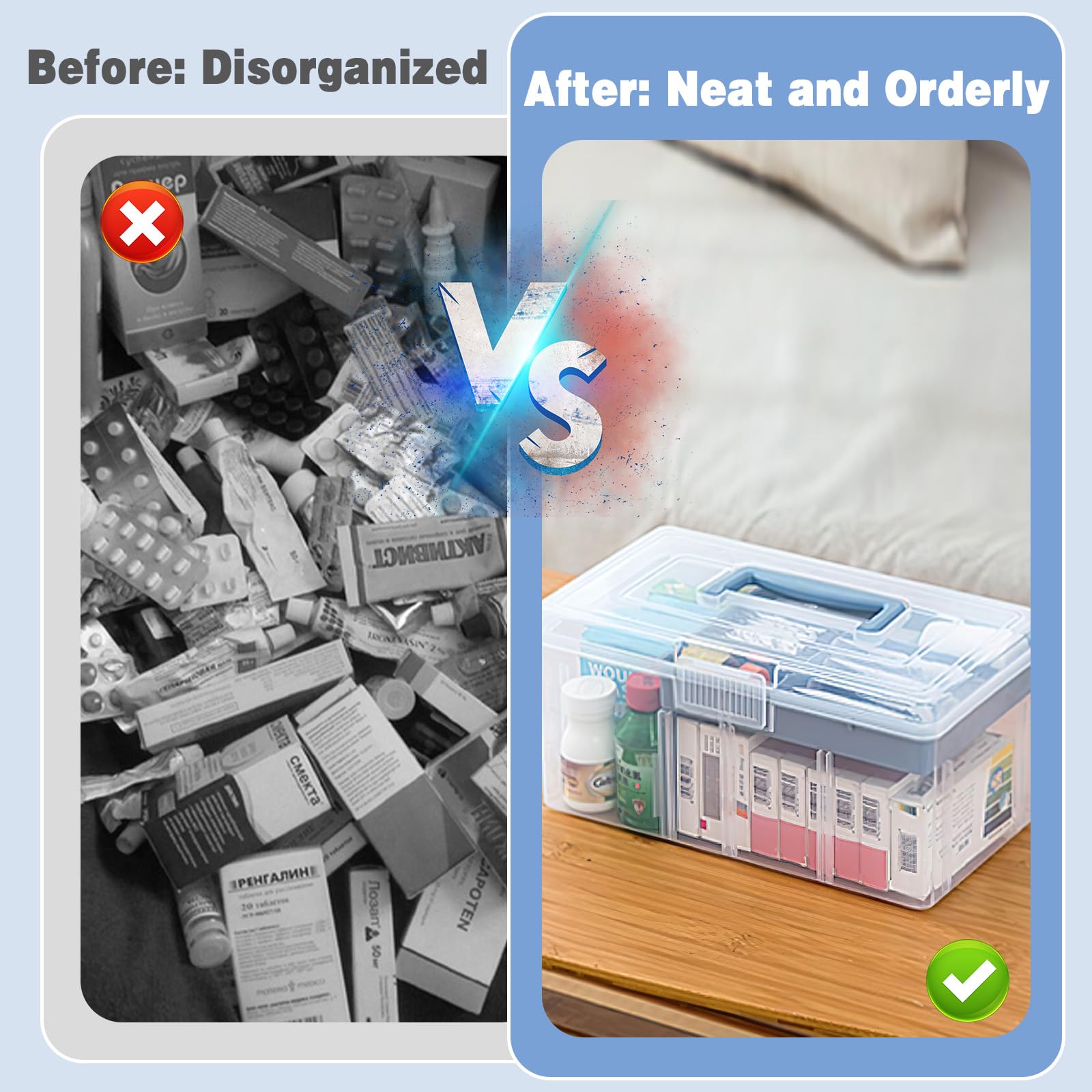 Organizador de Medicamentos Plástico 2 Capas con Asa 29.5 x 16 x 14.5 cm Transparente