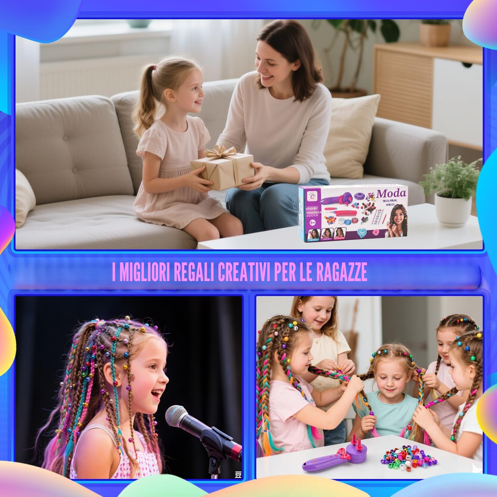 3-in-1 Macchina per Trecce Capelli Automatico, Set Treccine Magiche Bambina con Accessori Fai Da Te, Treccine Capelli Bambina Giocattolo Regalo per Bambine dai 3 ai 12 Anni