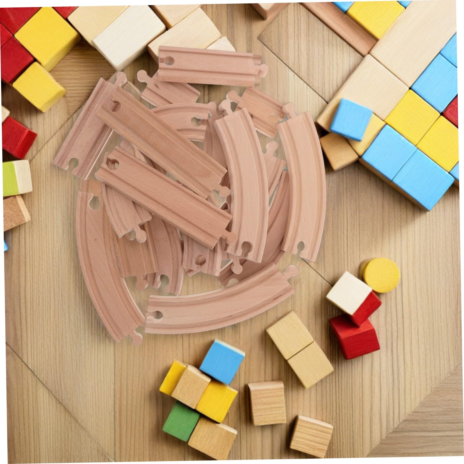 BESPORTBLE Accessori per Treni in Legno 20pezzi, Piste Curve e Dritte per Ferrovia Modellini, Gioco di Coordinamento Mano-occhio per Ragazzo Ragazza e Famiglie
