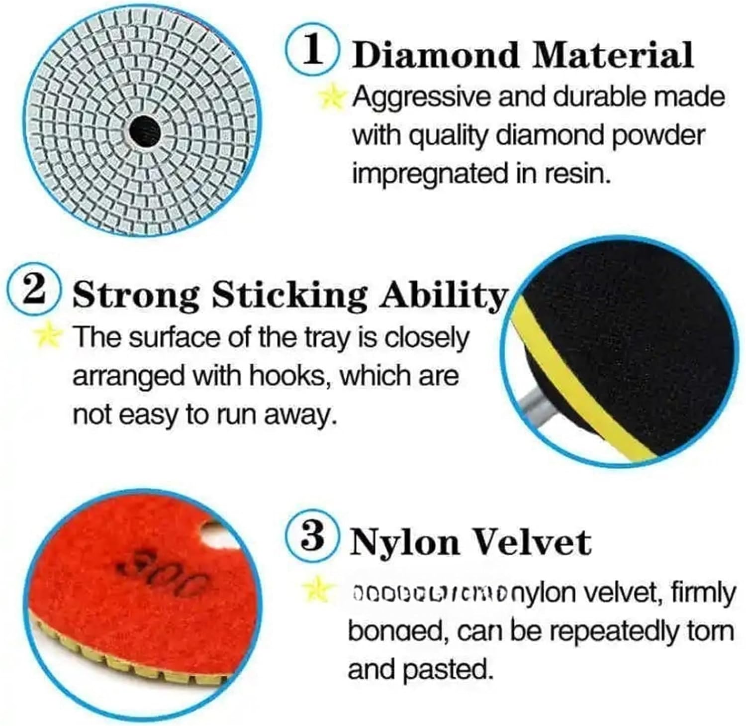 16pcs 4 Inch 100mm Diamond Polishing Pads Kit Wet/Dry for Granite Stone Concrete Marble Polishing Use Grinding Discs Set