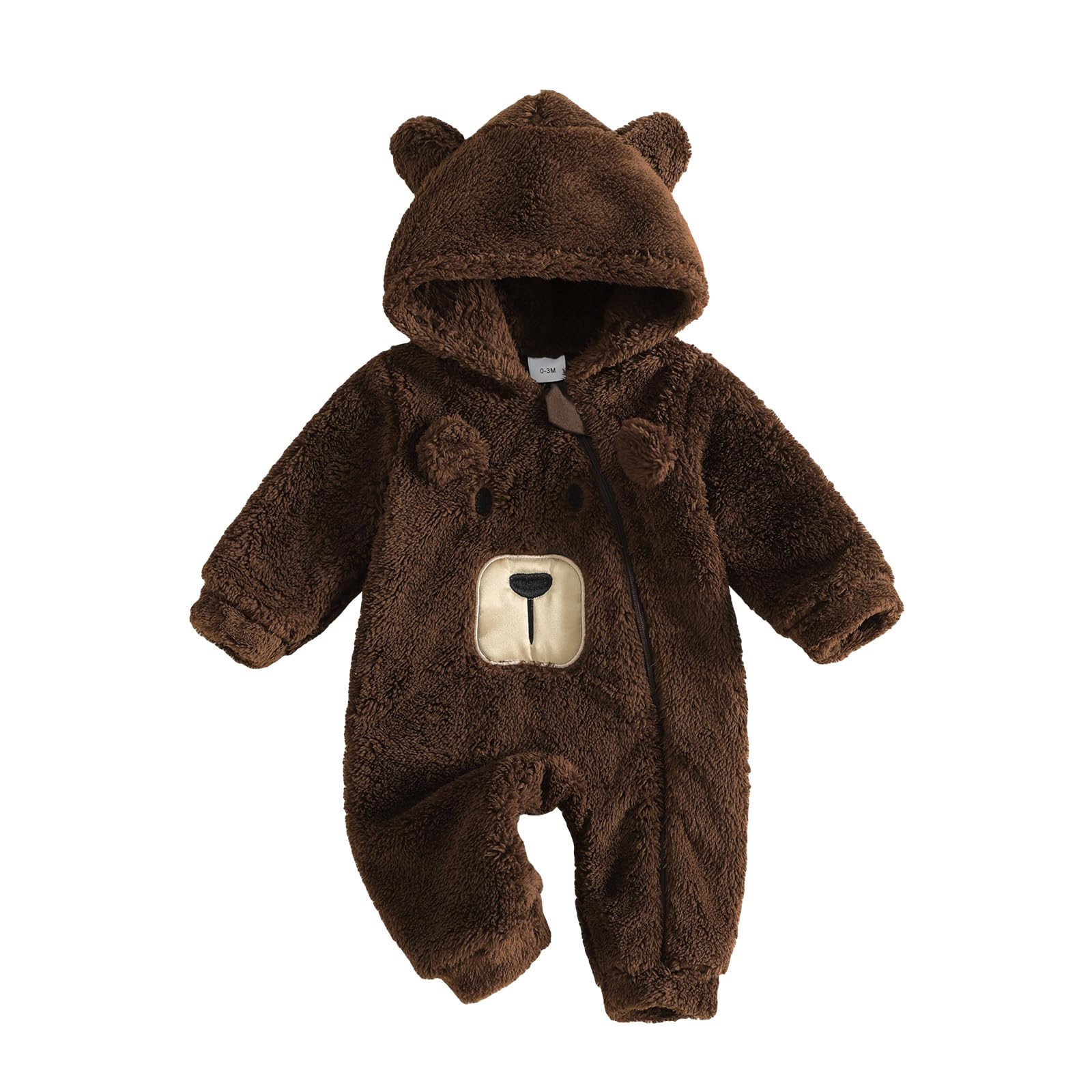 Xeadoffubio Toddler Baby Girl Boy Halloween Animal Outfit Zip Up Hooded Warm Jumpsuit (Brown, 18-24 Months)