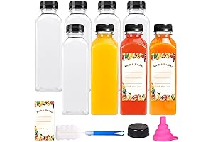 Moretoes 8pcs 16oz Juice Bottles for Juicing, Plastic Bottles with Caps, Juicing Bottles Reusable