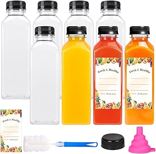 Moretoes 8pcs 16oz Juice Bottles for Juicing, Plastic Bottles with Caps, Juicing Bottles Reusable, Juice Containers, Empty Bottles for Drinks, Milk Smoothie Tea and Other Beverages