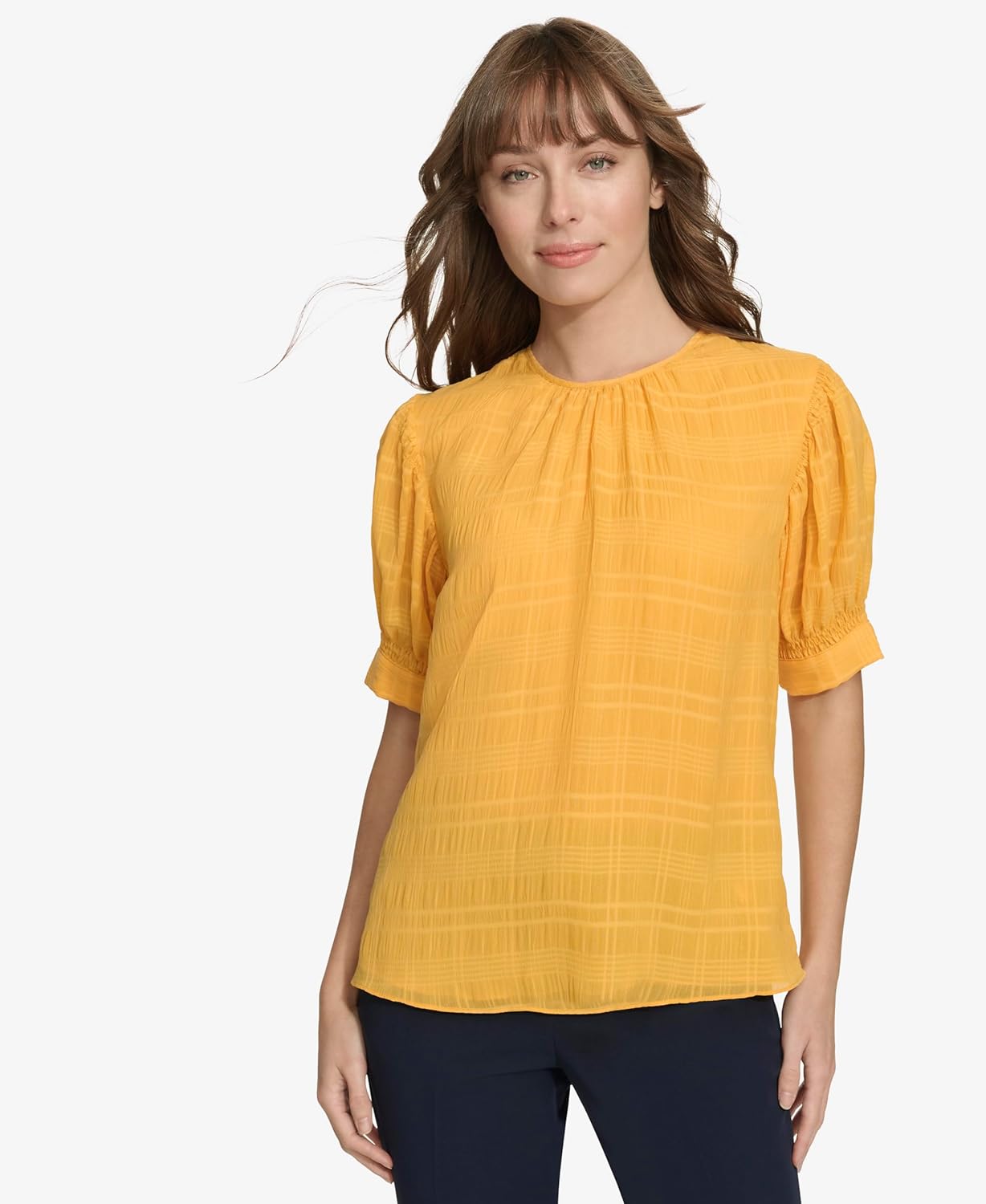 Tommy Hilfiger Womens Short Sleeve Crewneck Blouse with Puff Sleeves - Image 2