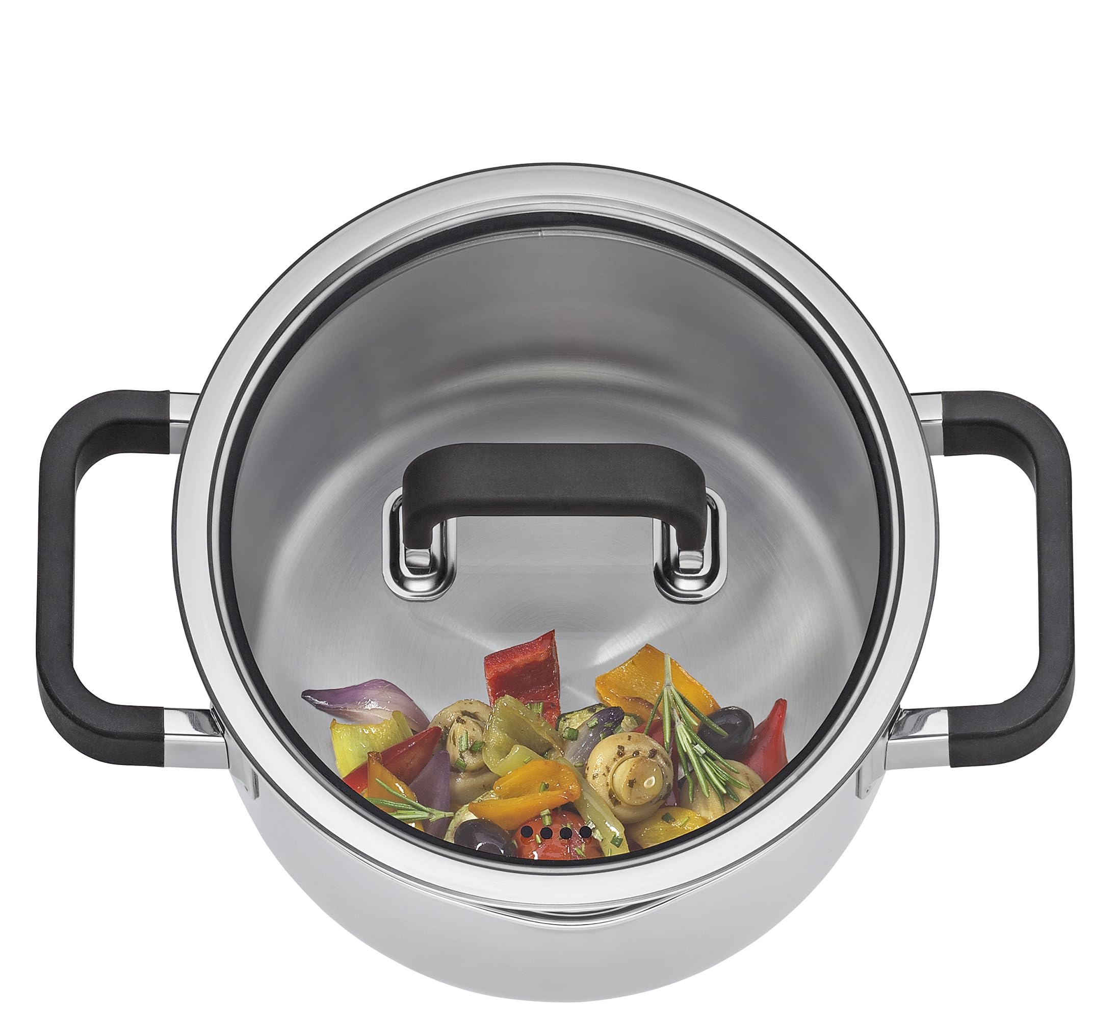 Spring FUSION2+ Topfset 5-tlg., 5-Lagen Edelstahl, induktionsgeeignet | Kochtöpfe, Bratentopf, Sauteuse, spülmaschinenfest, backofengeeignet, Glasdeckel, hitzebeständige Griffe