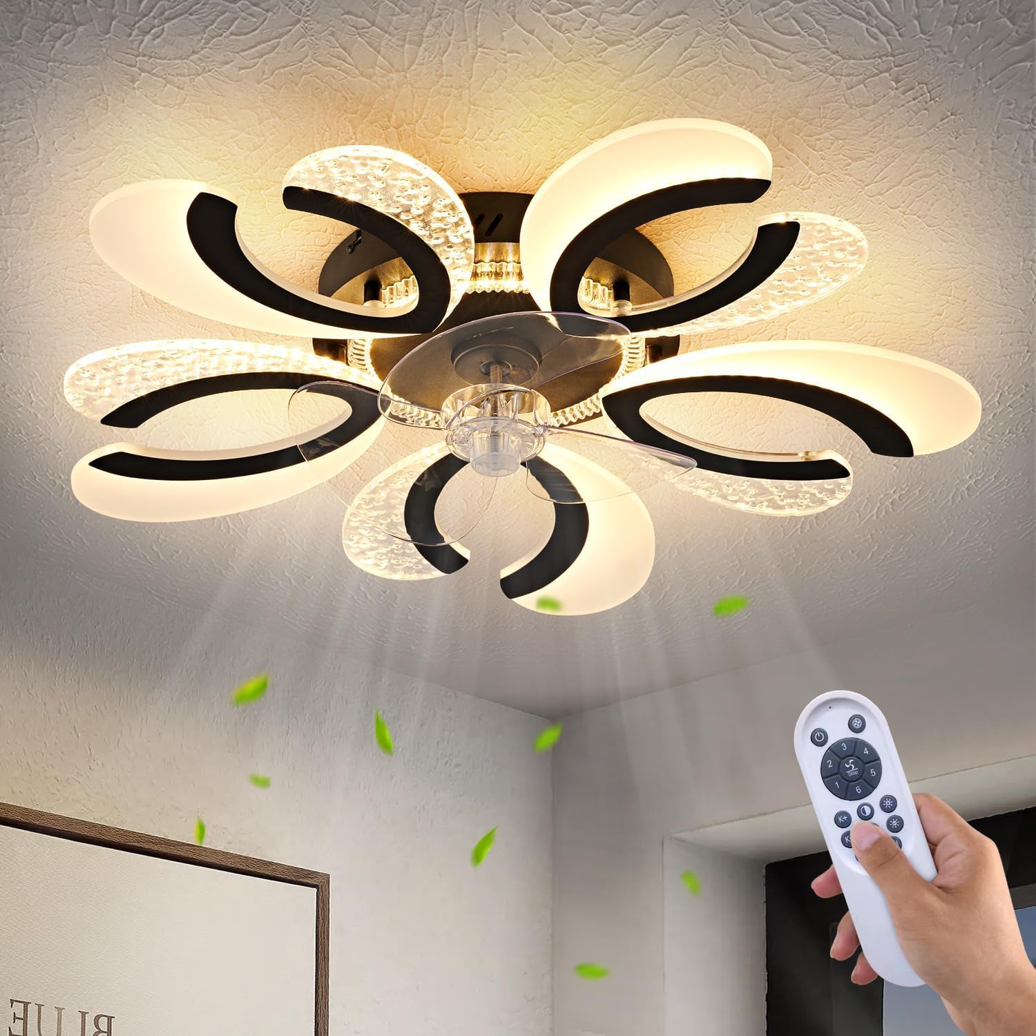 RJ- 70W Modern Ceiling Fan with 3 Color Lights Dimmable with with Mobile Operating and Remote Control for Living Room Bedroom Dining Room (2 Years Warranty)