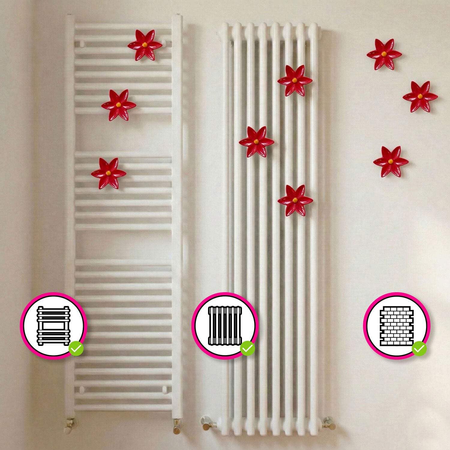 Fiore di Ninfea Appendino in Ceramica Rosso per Radiatore e Muro - Gancio Portasciugamani per Scaldasalviette e Termoarredo - Design Artigianale Italiano