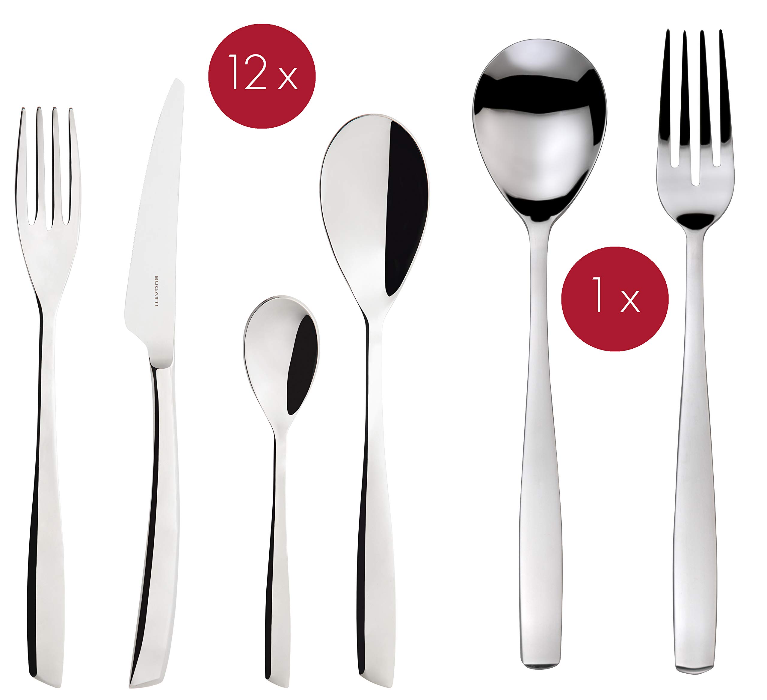 BUGATTI, Riviera, Ensemble de 50 Couverts en Acier Inoxydable 18/10. Revêtement PVD Champagne, 12 cuillères, fourchettes, Couteaux, cuillères à café, 1 Fourchette de Service et 1 cuillère de Service