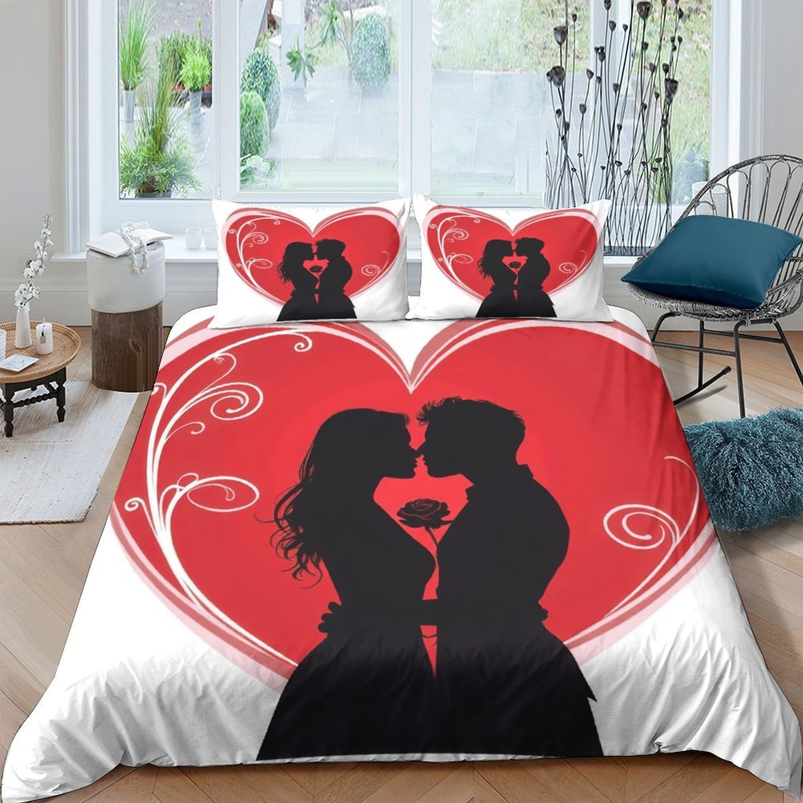 Ctjqhvkz Style-9 3D Printed Lovers Silhouette Fitted Sheet Microfiber Romantic Heart Bed Cover For Bedroom Guest Room Decor Single（135X200cm）