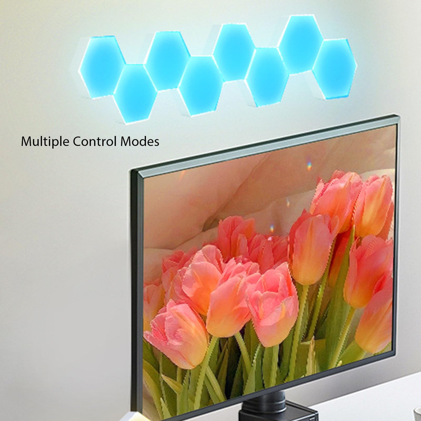 8 Juegos de Luces LED Hexagonales, Panel de Luz de Pared Hexagonal, Control de Aplicación Bluetooth para Decoración de Habitaciones